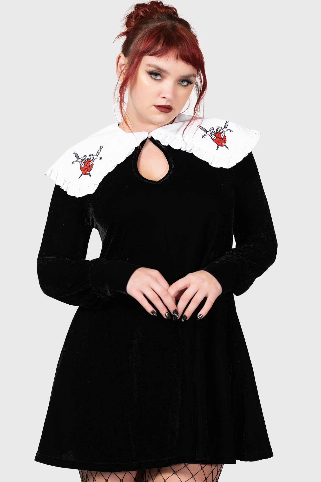 Killstar Courtney Velvet Dress with Frilly Collar & Pockets