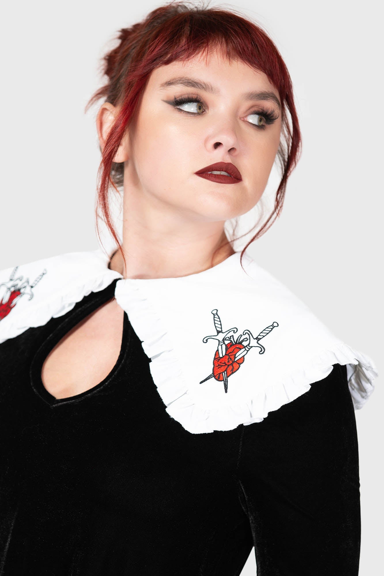 Killstar Courtney Velvet Dress with Frilly Collar & Pockets