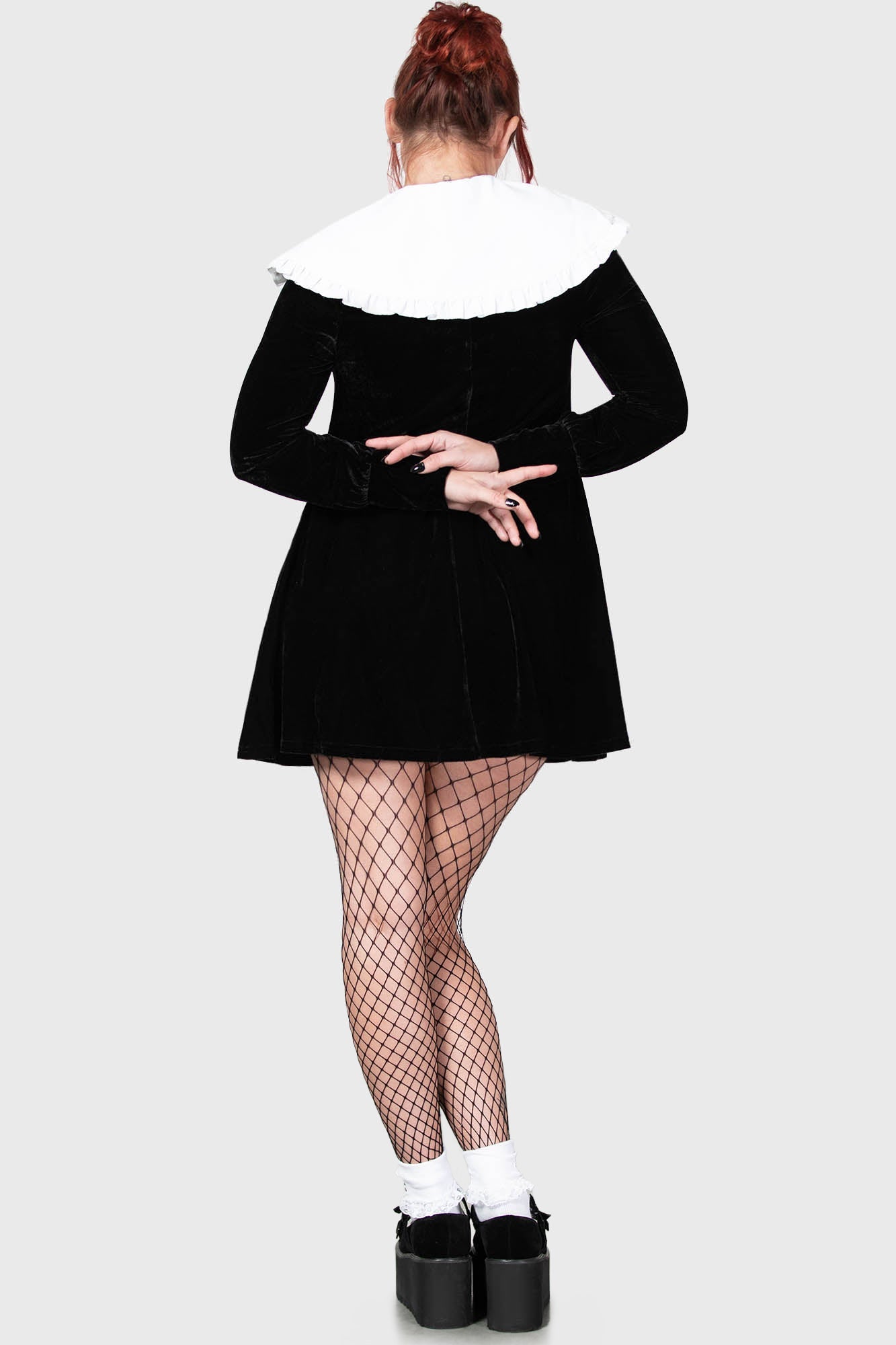 Killstar Courtney Velvet Dress with Frilly Collar & Pockets