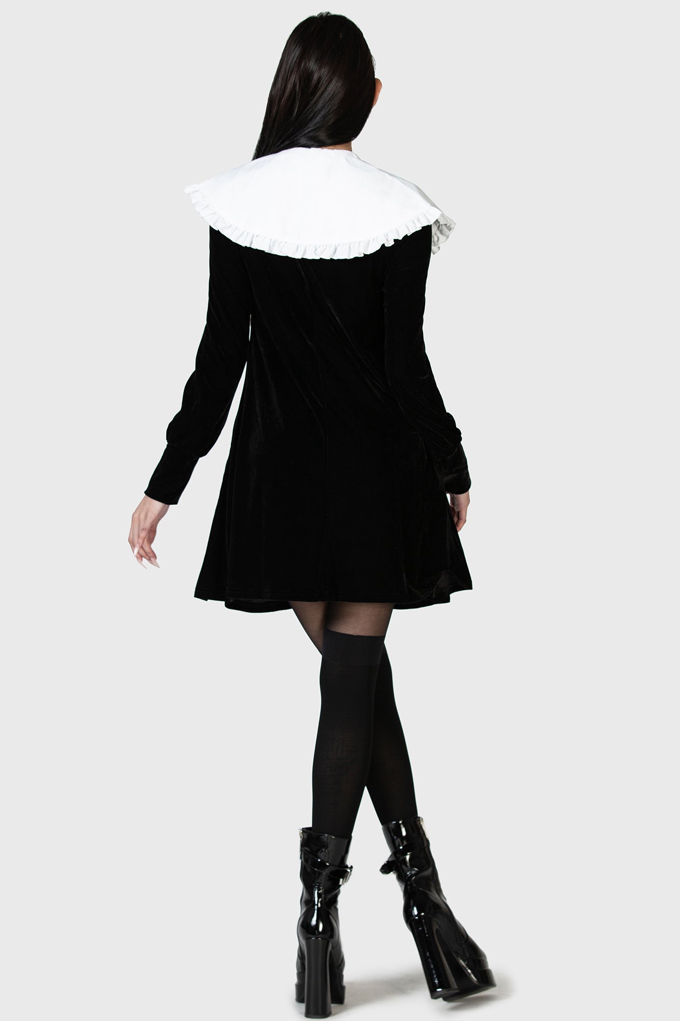 Killstar Courtney Velvet Dress with Frilly Collar & Pockets