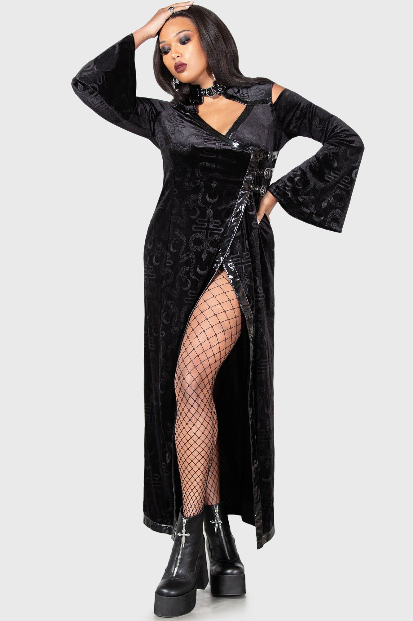 Killstar Reign of Pyre Velvet Maxi Dress with Cut-Outs