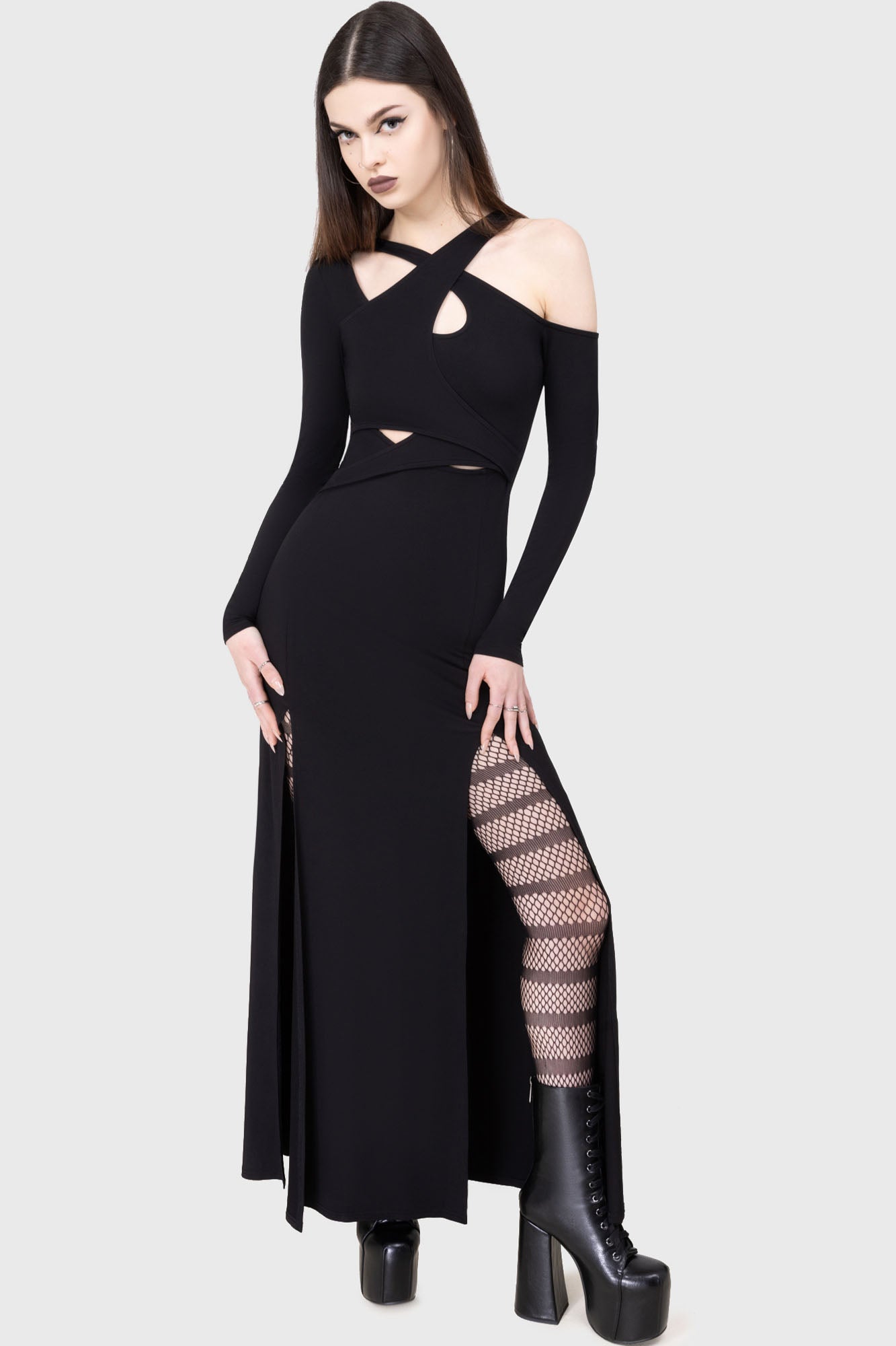 Killstar Uprising Cut Out Maxi Dress with Thigh High Splits