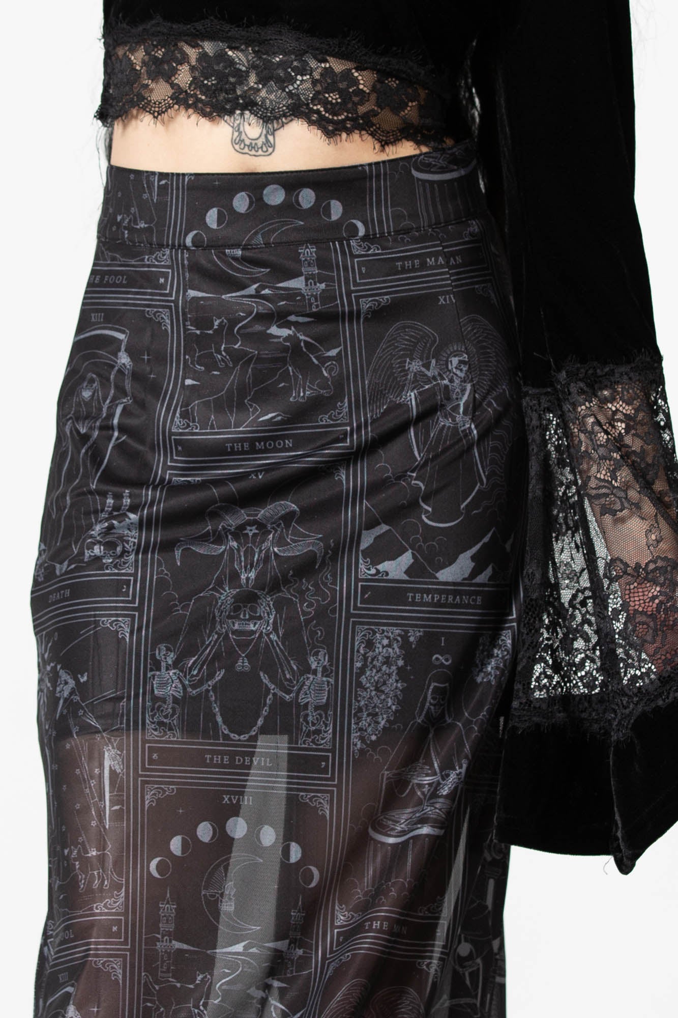 Killstar Chaslise Maxi Skirt - High Waisted Mesh with Side Slits