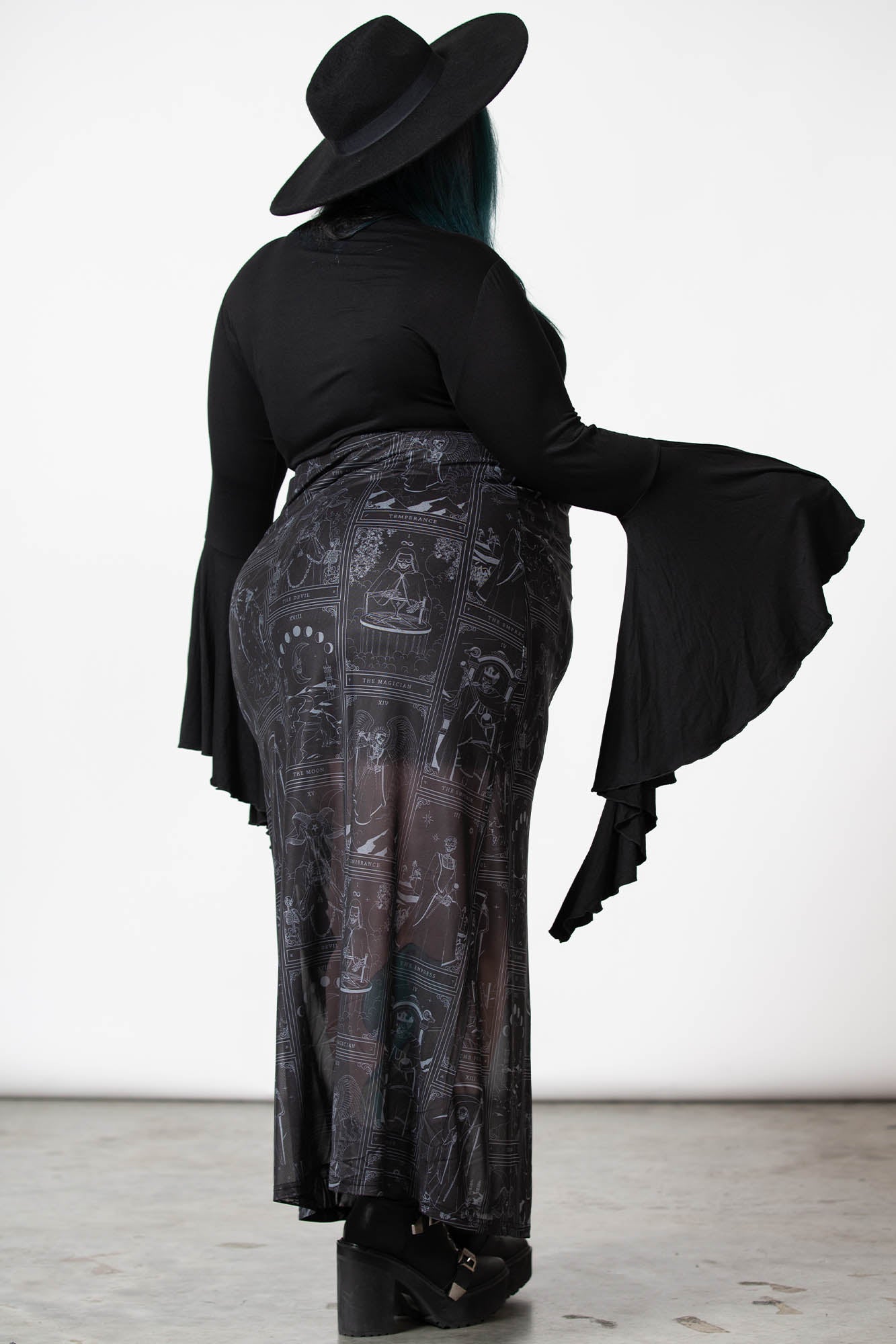 Killstar Chaslise Maxi Skirt - High Waisted Mesh with Side Slits