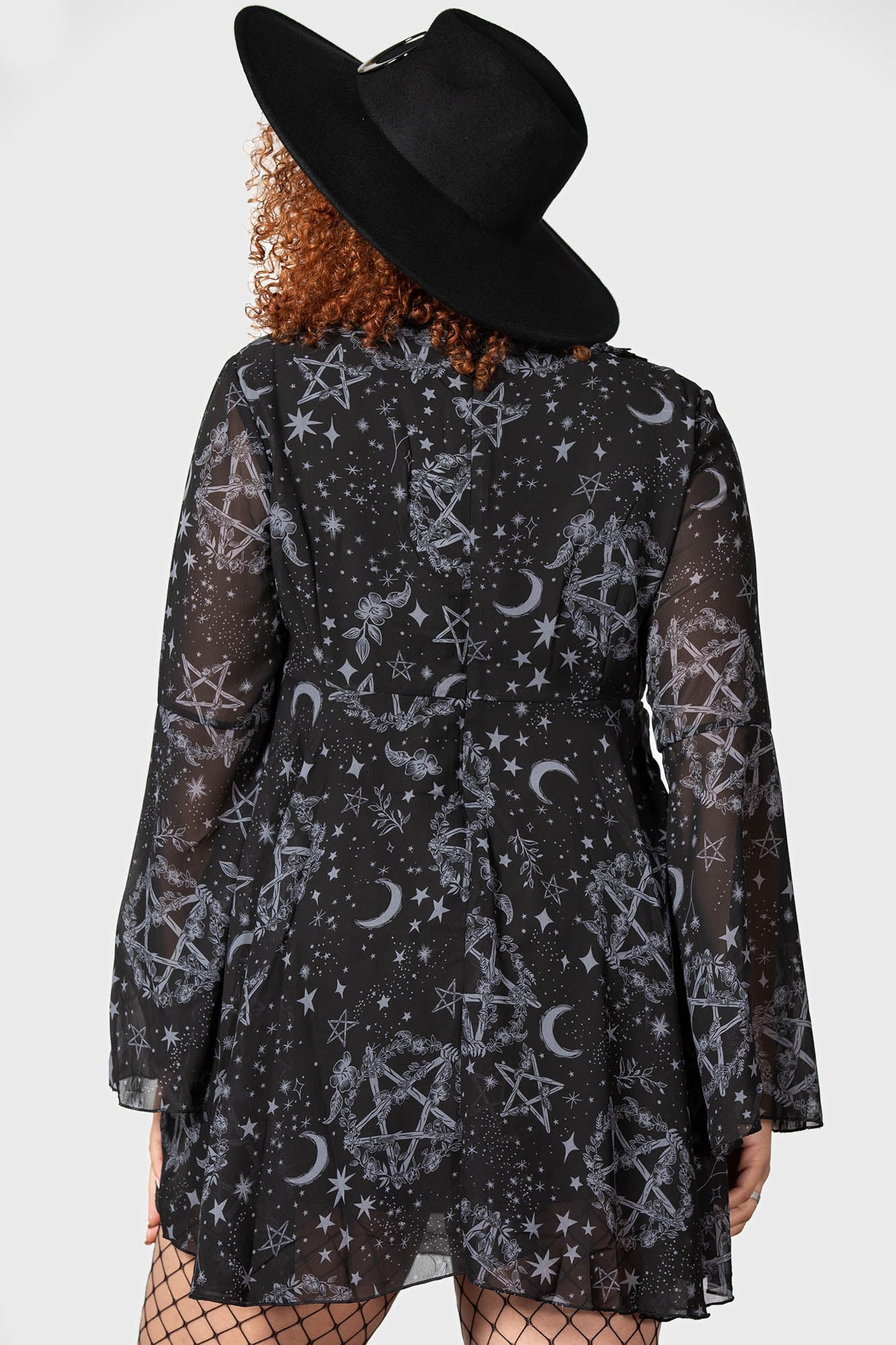Killstar Astral Willow Mesh Dress with Flare Sleeves