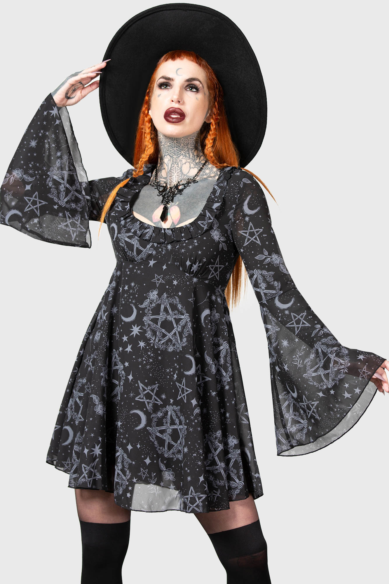 Killstar Astral Willow Mesh Dress with Flare Sleeves