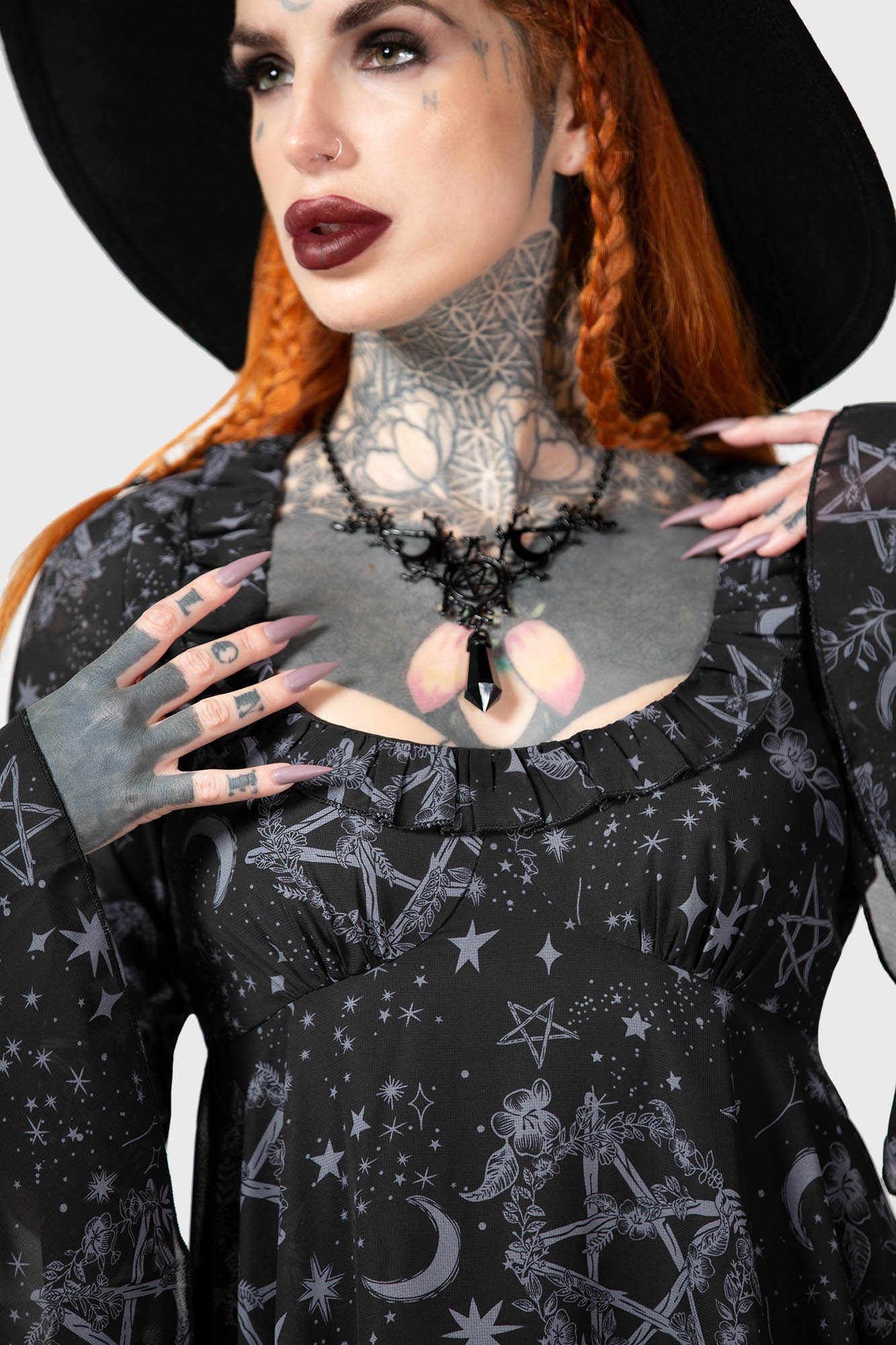 Killstar Astral Willow Mesh Dress with Flare Sleeves
