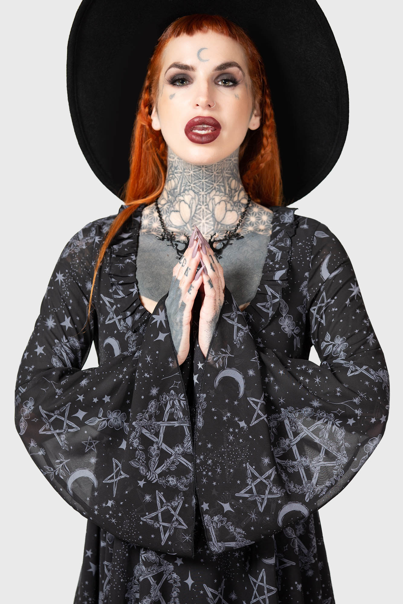 Killstar Astral Willow Mesh Dress with Flare Sleeves