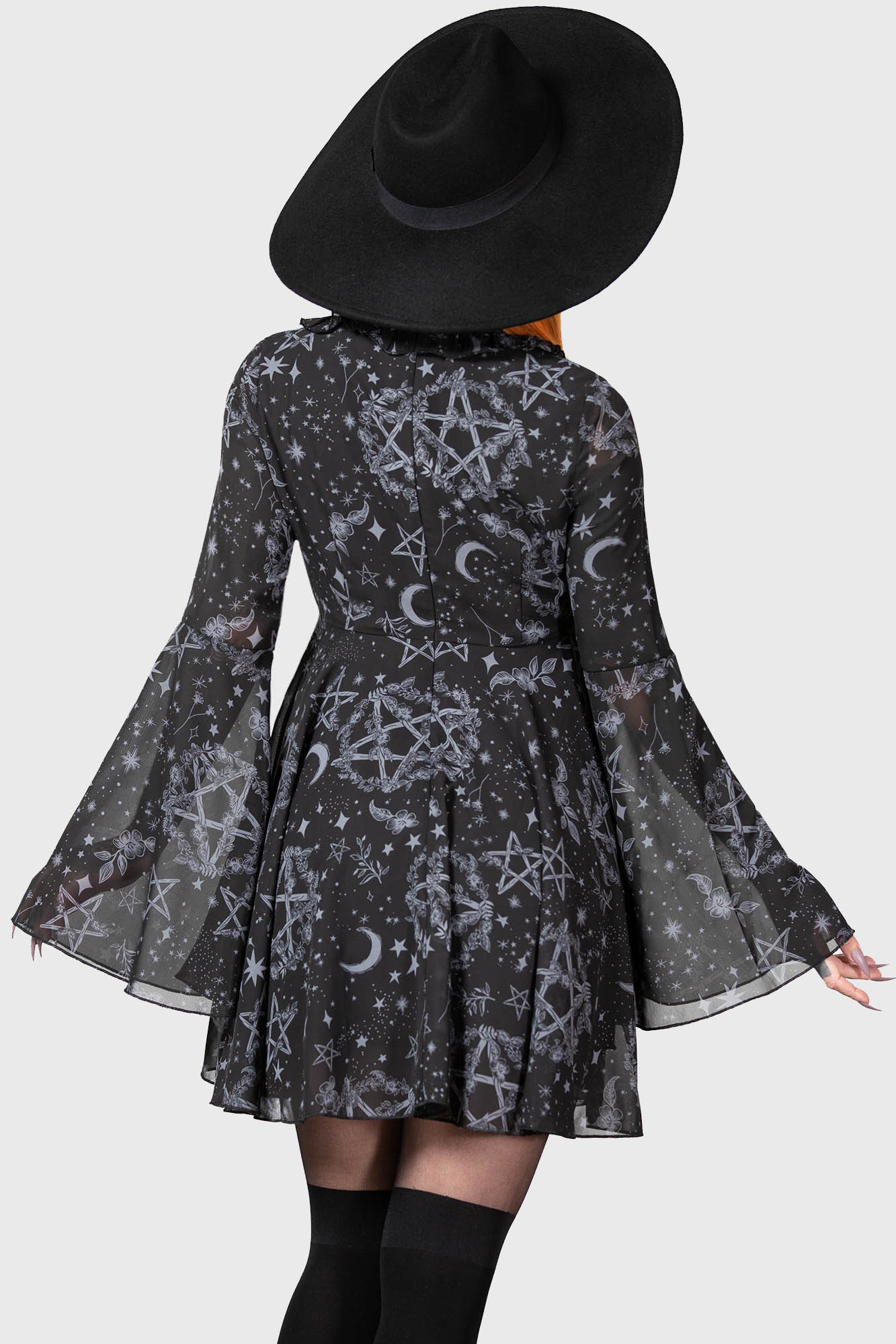 Killstar Astral Willow Mesh Dress with Flare Sleeves
