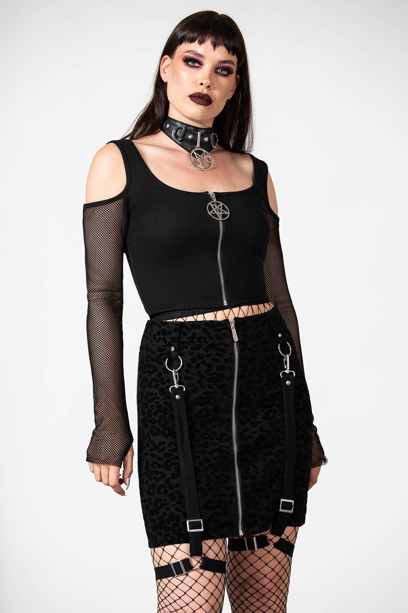 Killstar Leopard Print Garter Skirt with Detachable Straps