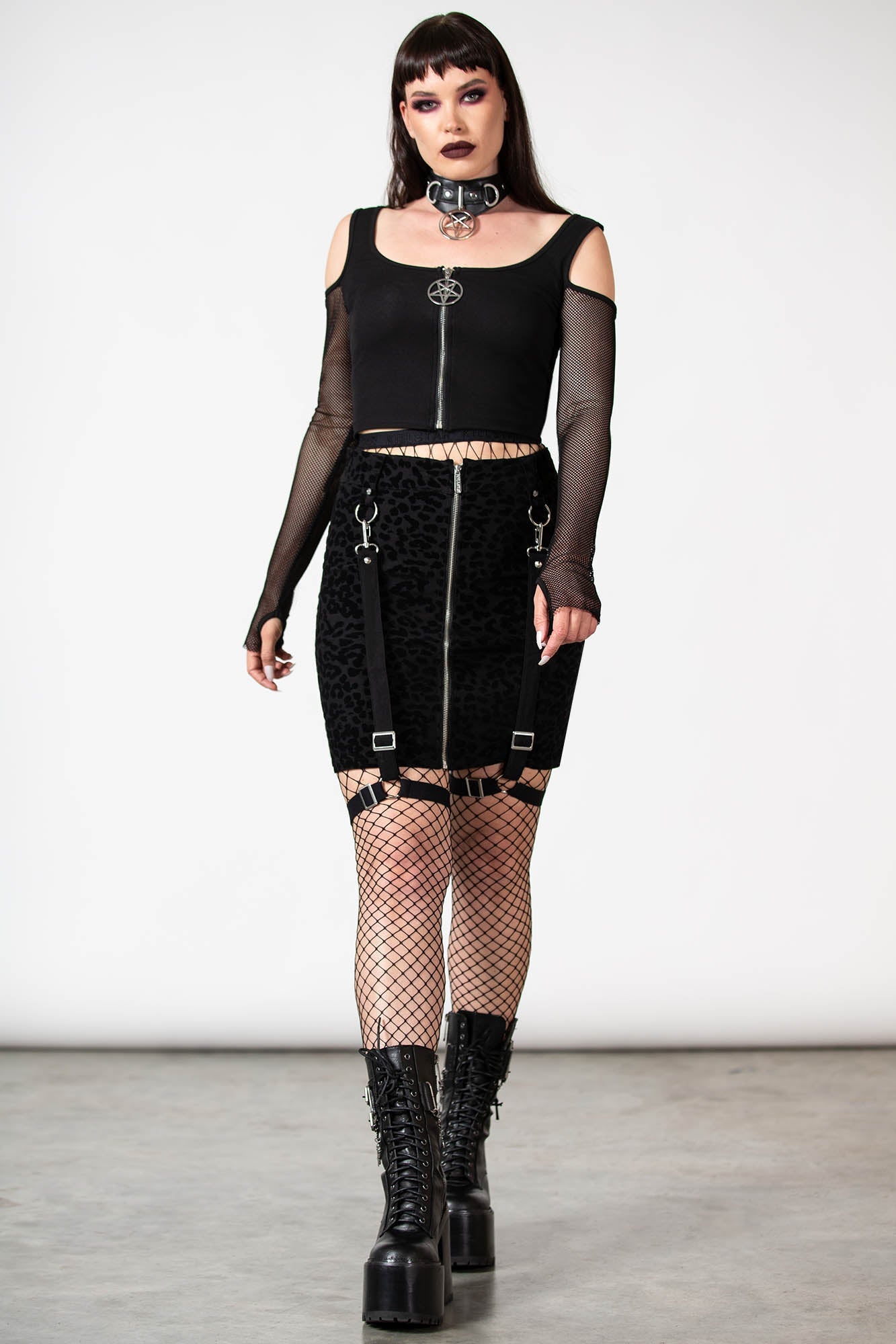 Killstar Leopard Print Garter Skirt with Detachable Straps