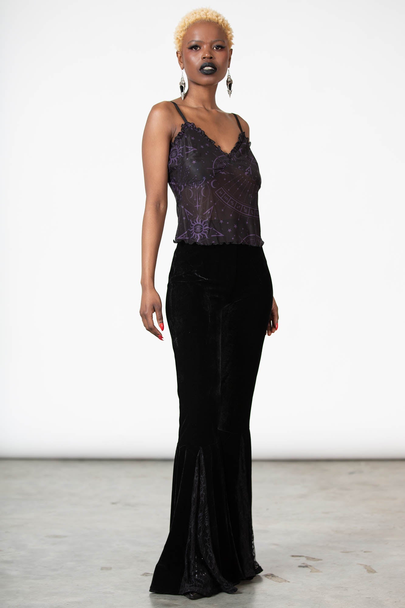 Killstar Verve Mesh Cami Top with Lace Hem & Adjustable Straps