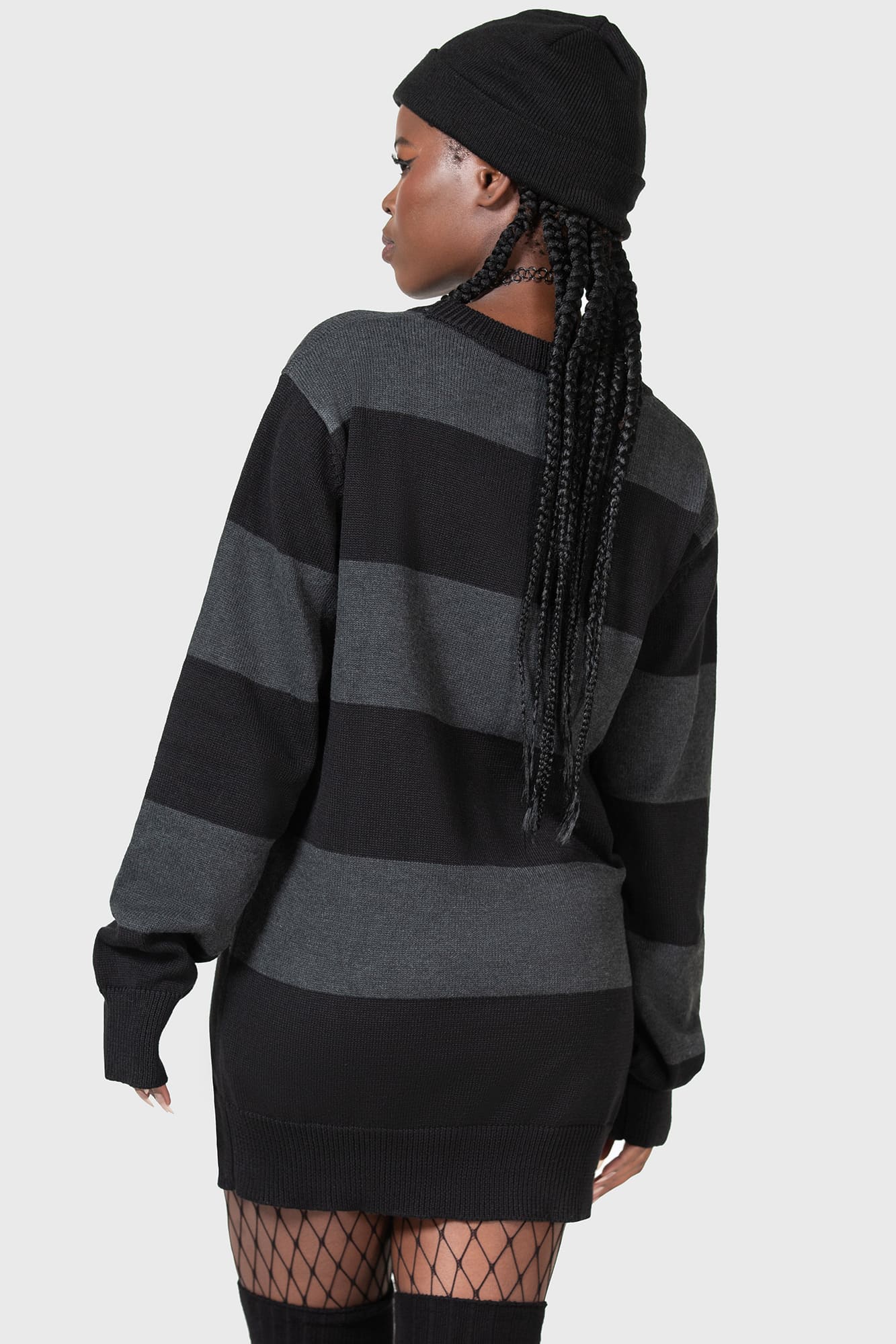 Killstar Vampurr Grey Stripe Knit Sweater - Relaxed Fit