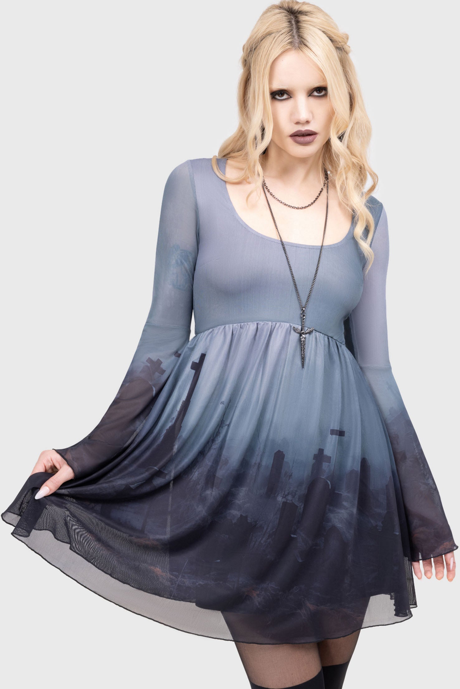 Killstar Withering Fields Mini Dress - Long Sleeve Gothic Style