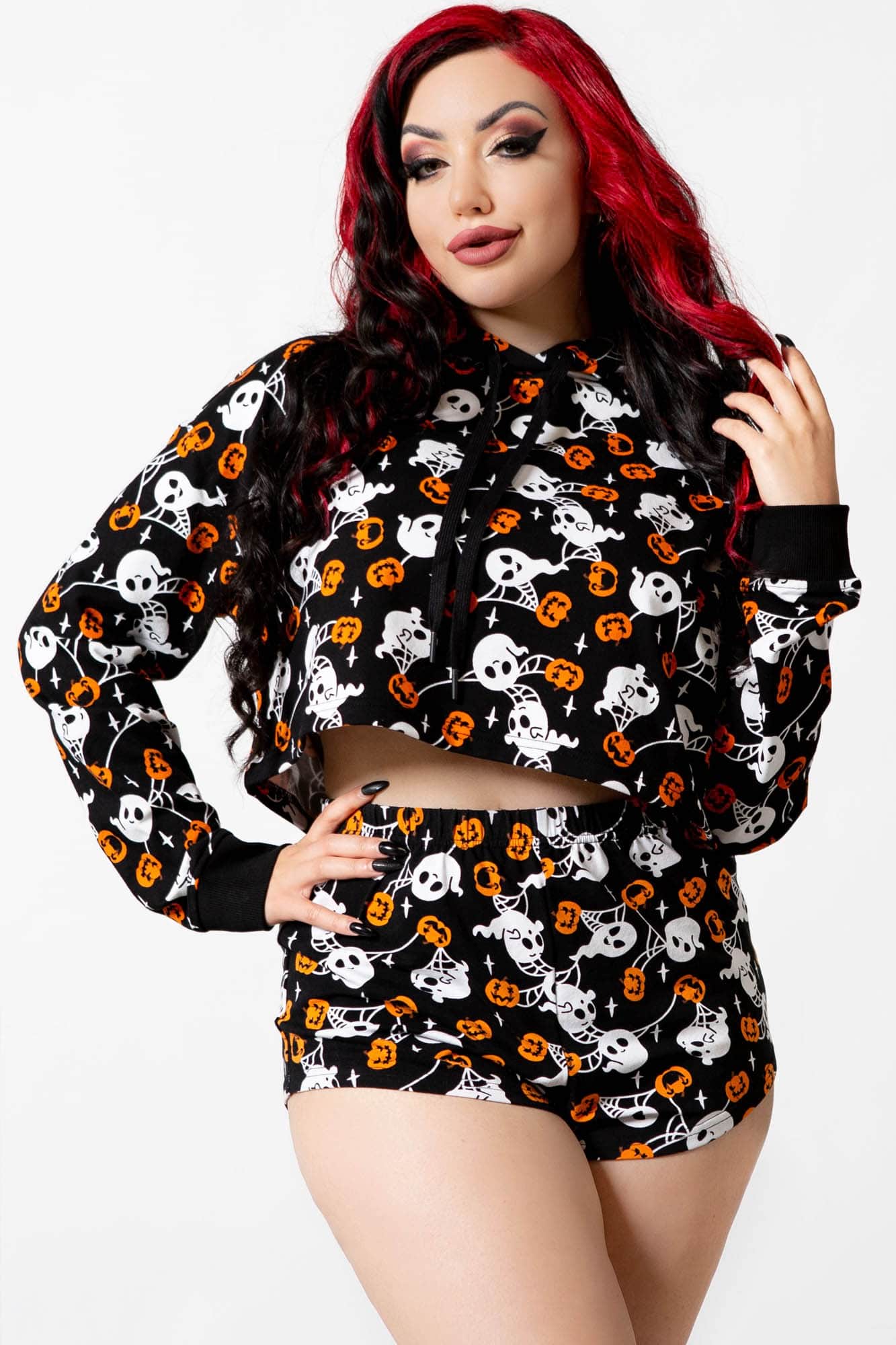 KILLSTAR Haunted Pumpkin Cropped Hoodie - Spooky Print, Soft Cotton