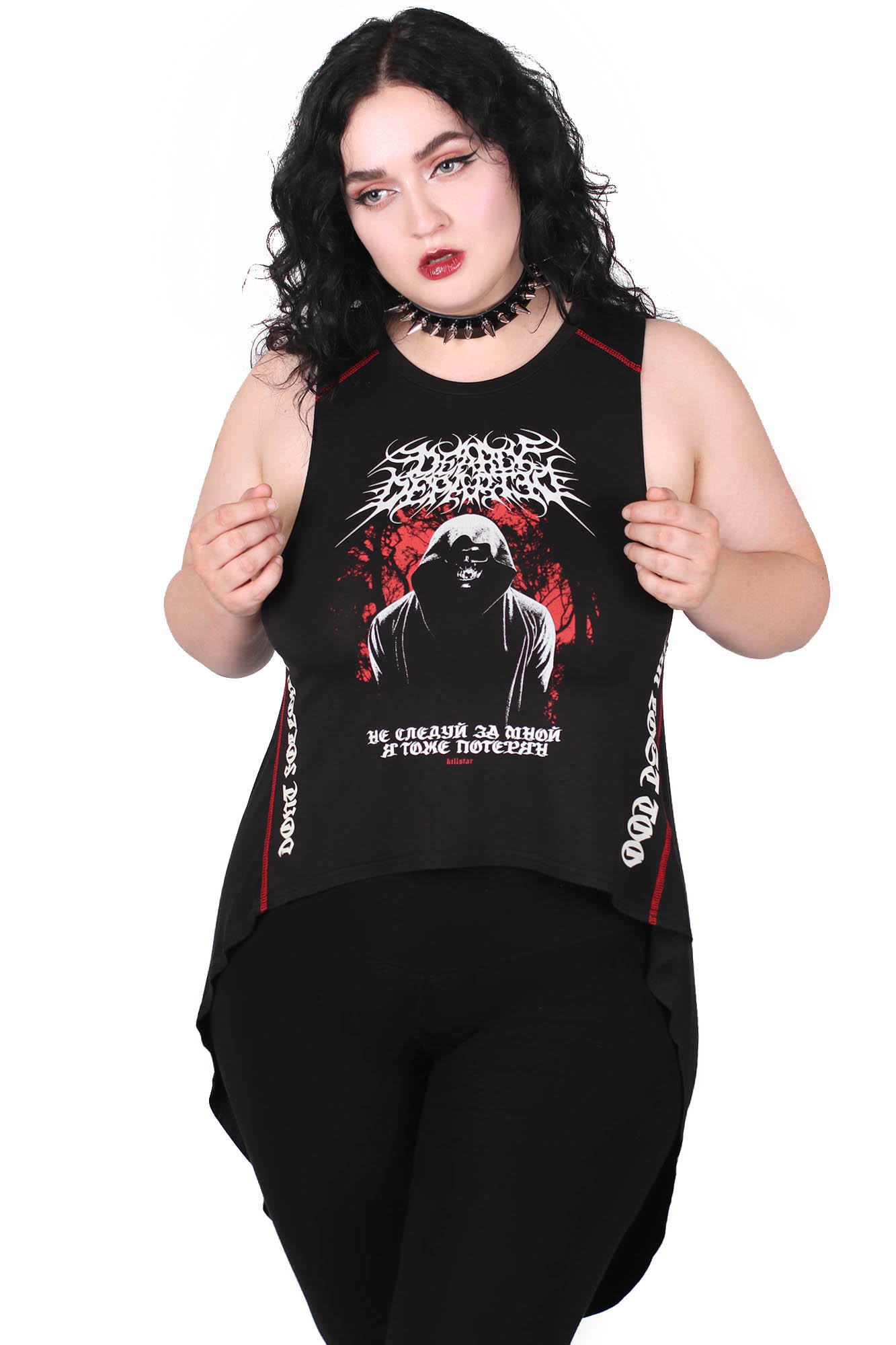 KILLSTAR Departed Maxi Vest - Sleeveless Jersey with Statement Print
