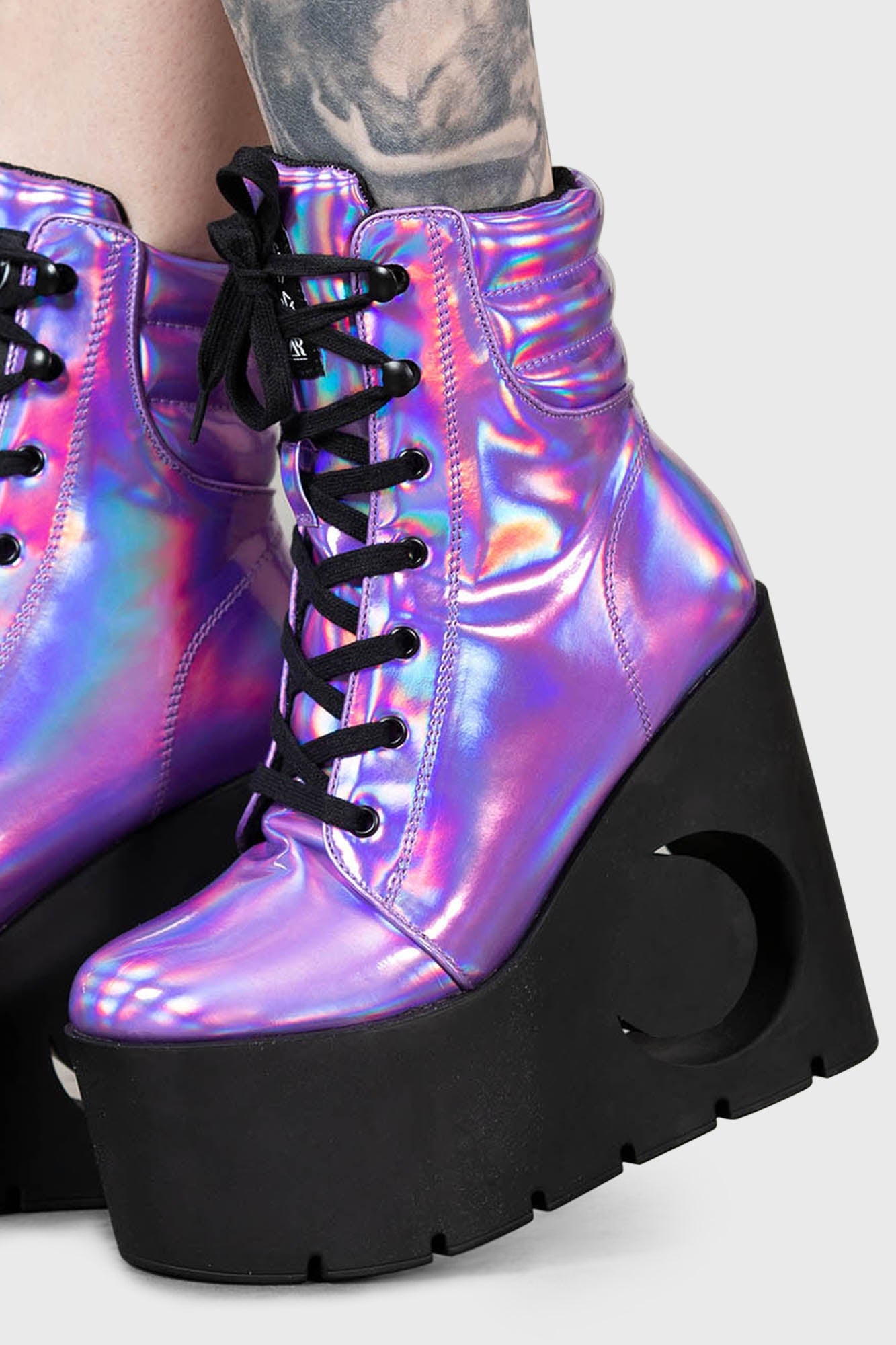 Killstar Diana Purple Holographic Wedge Boots