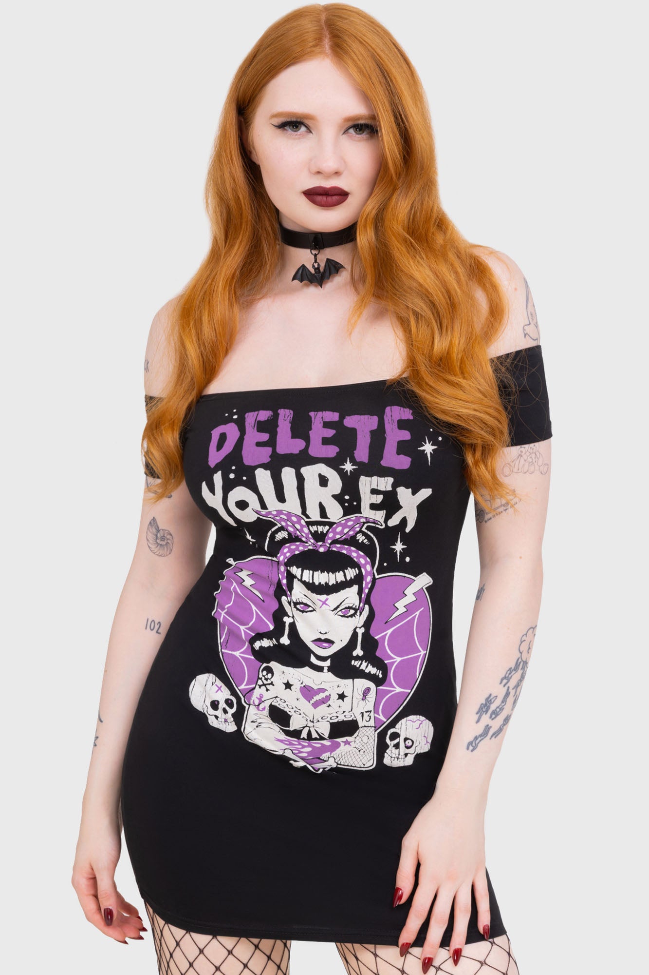 Killstar Delete Your Ex Off-Shoulder Mini Dress - Stretchy Cotton