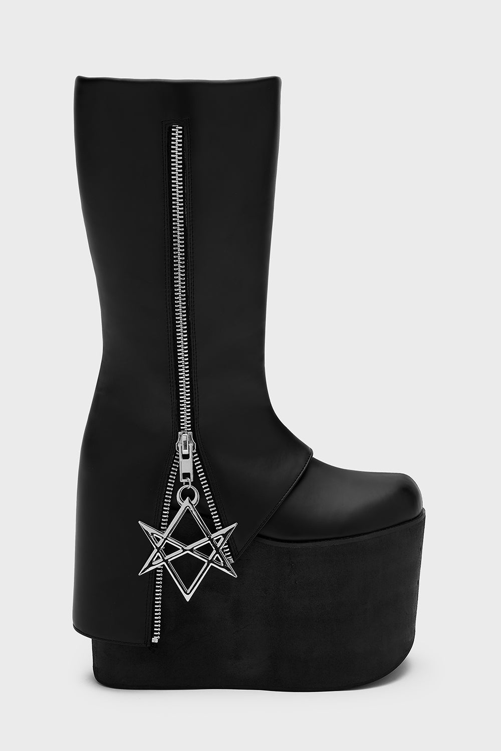 Killstar Hexraider Faux Leather Platform Boots with Metal Hexagram