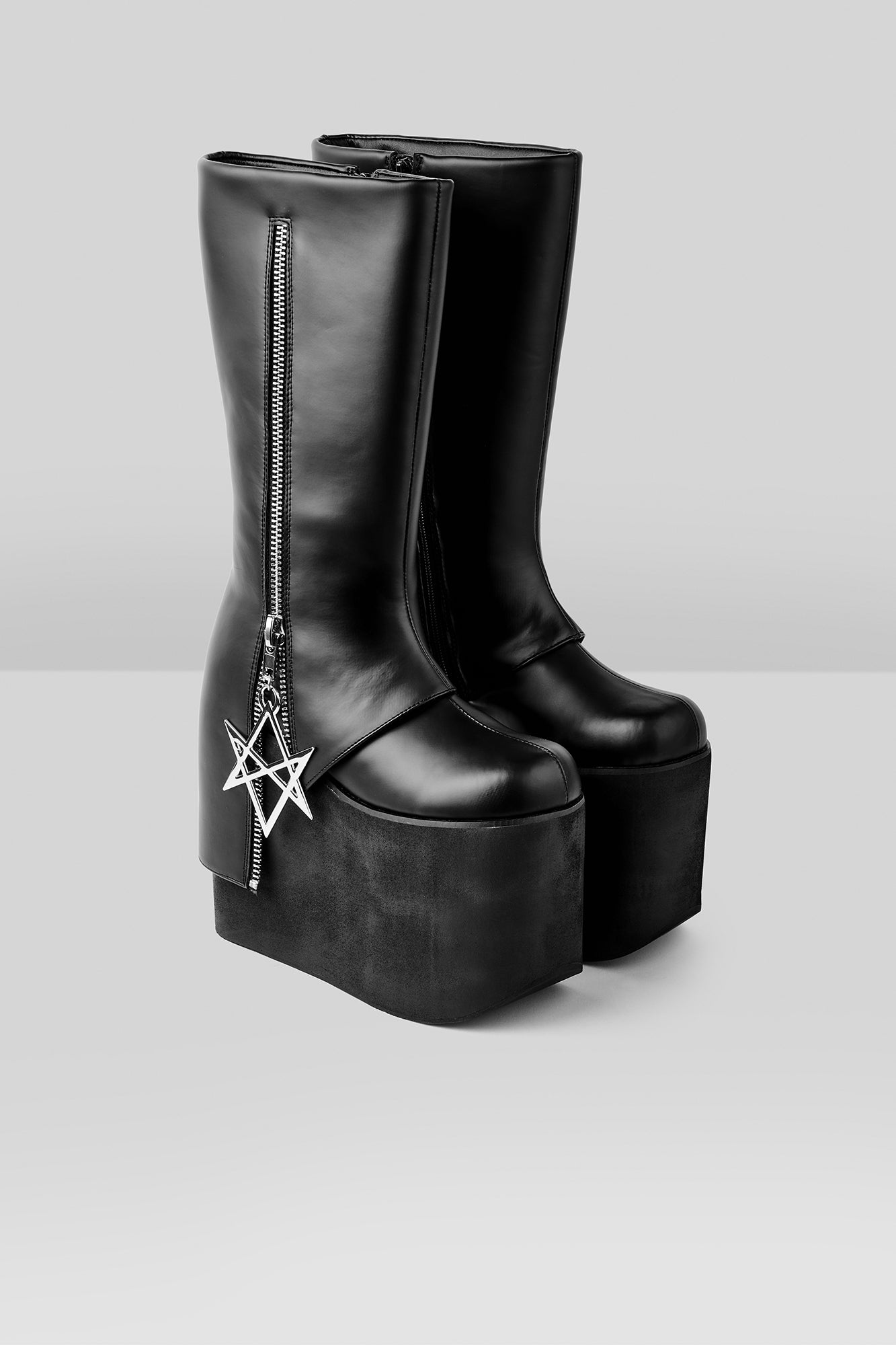 Killstar Hexraider Faux Leather Platform Boots with Metal Hexagram