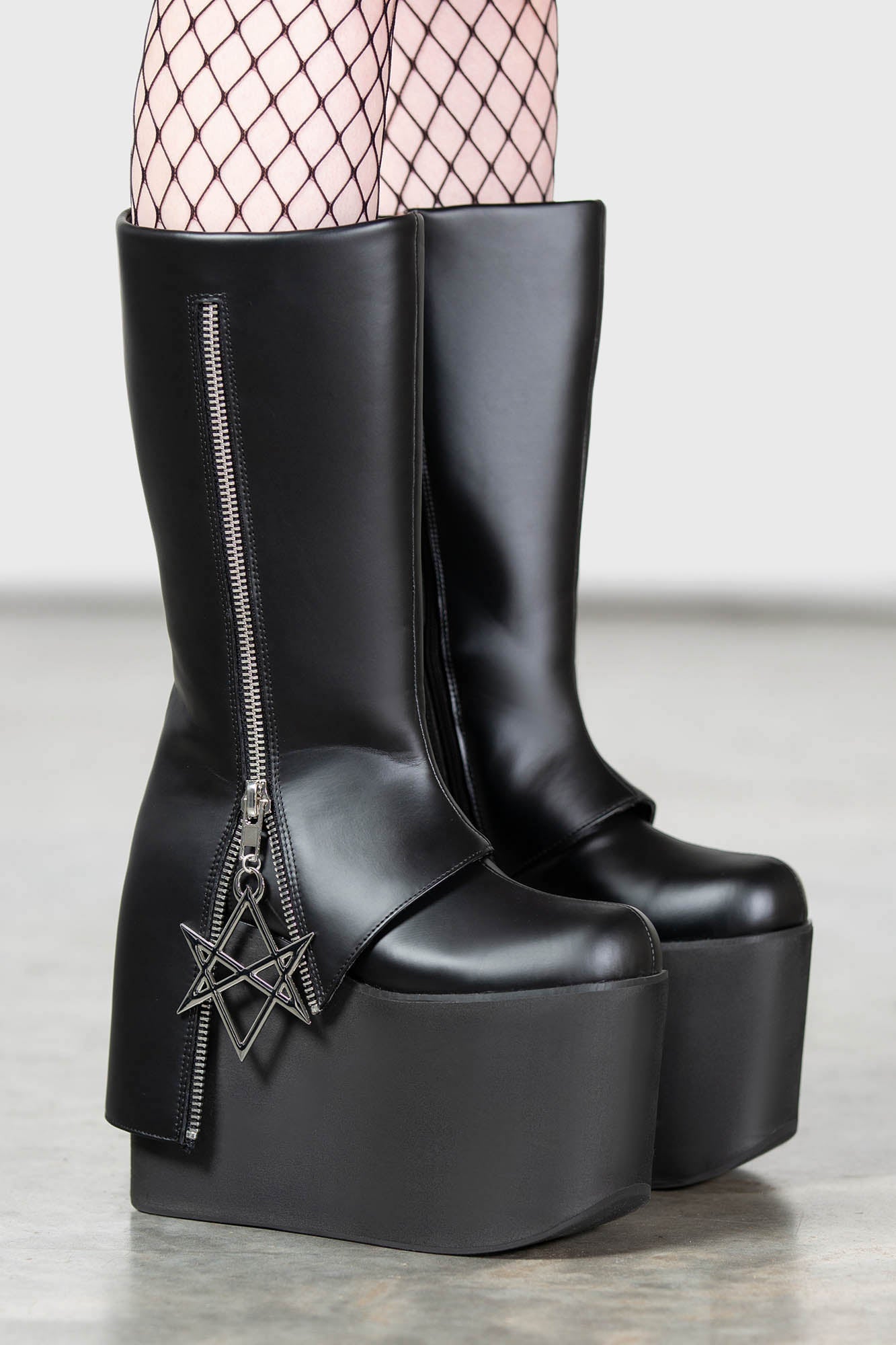 Killstar Hexraider Faux Leather Platform Boots with Metal Hexagram