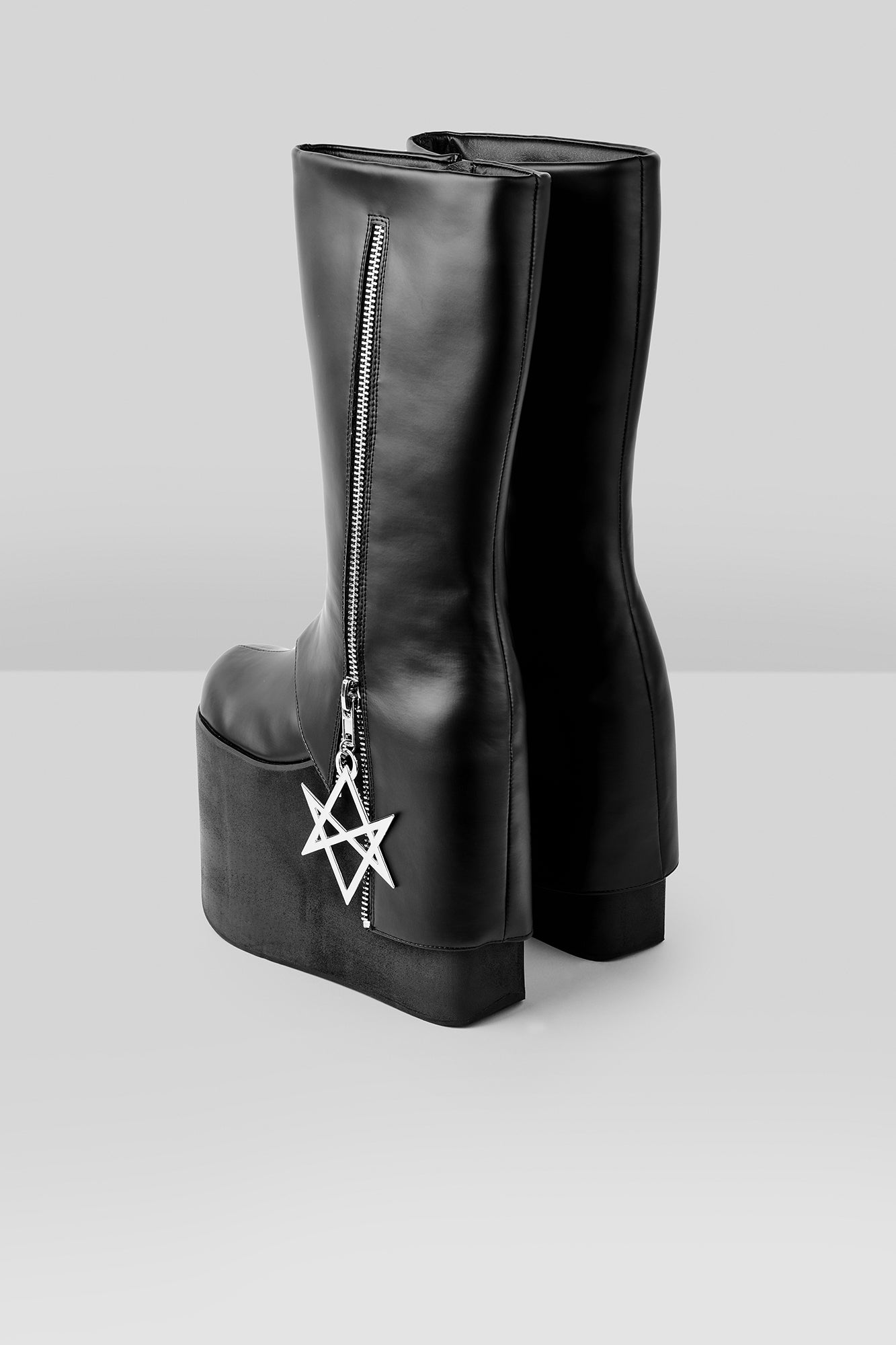 Killstar Hexraider Faux Leather Platform Boots with Metal Hexagram