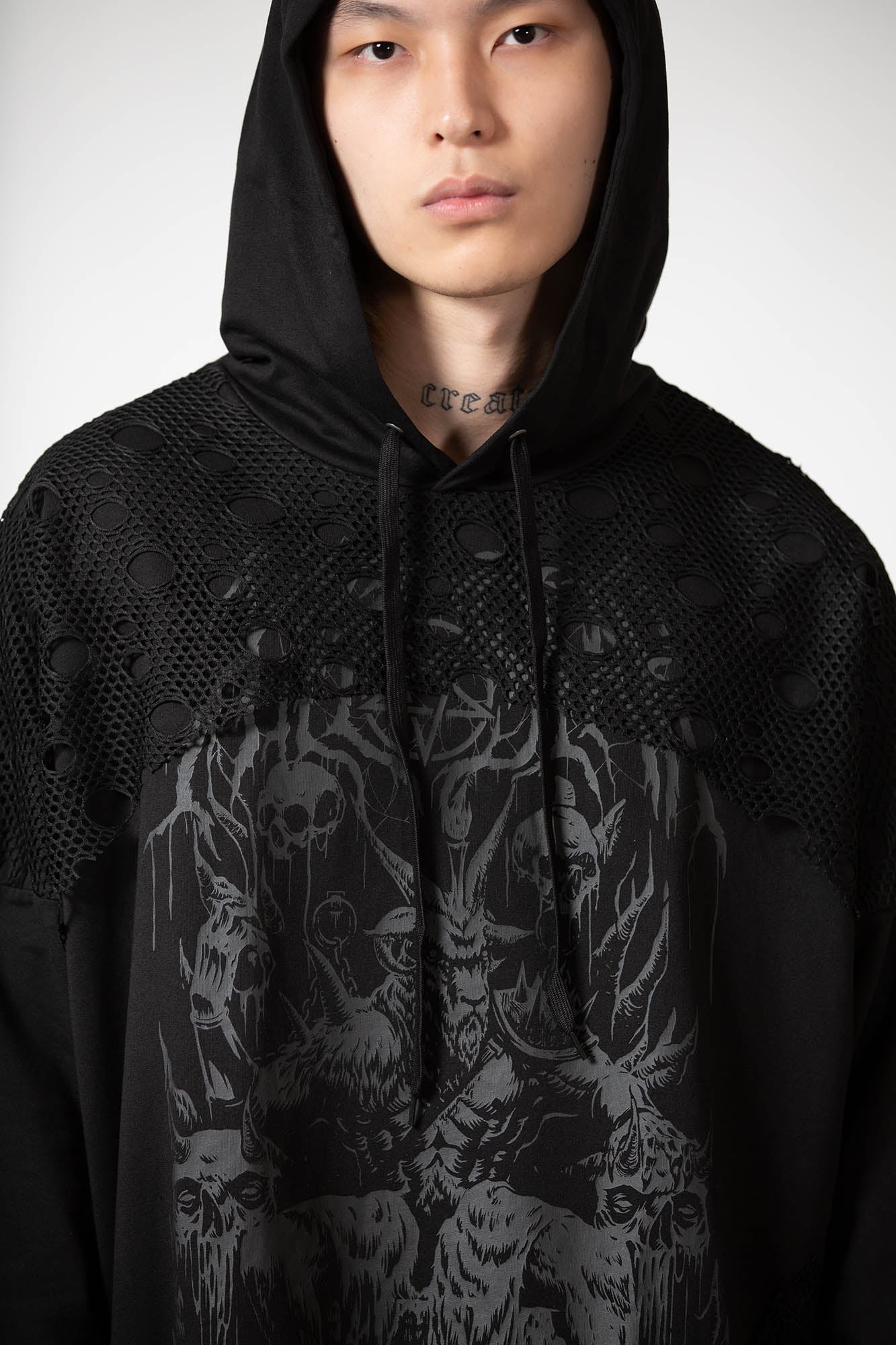 Killstar Fishnet Hoodie - Unisex Cotton Drawstring Hooded Sweatshirt