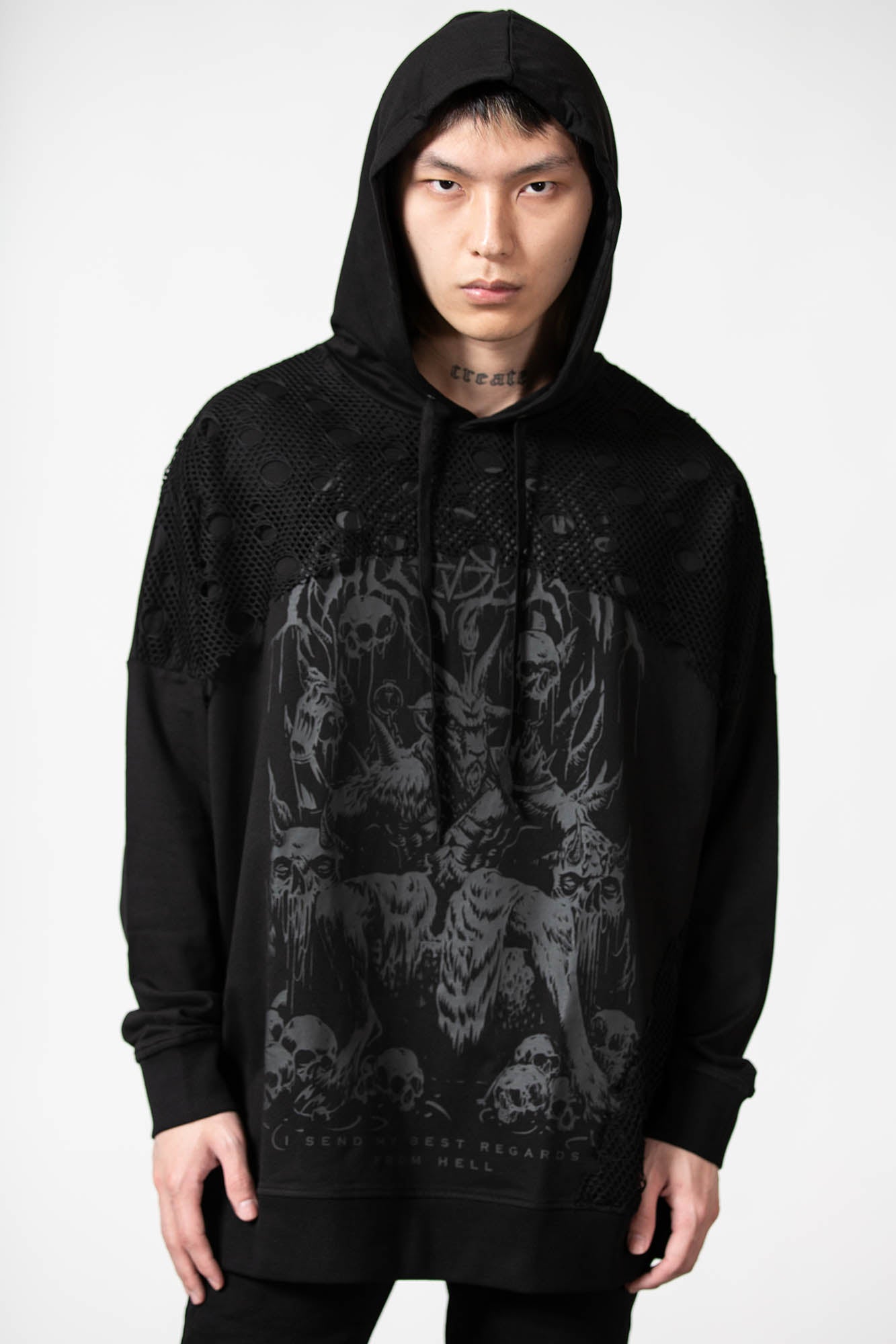 Killstar Fishnet Hoodie - Unisex Cotton Drawstring Hooded Sweatshirt