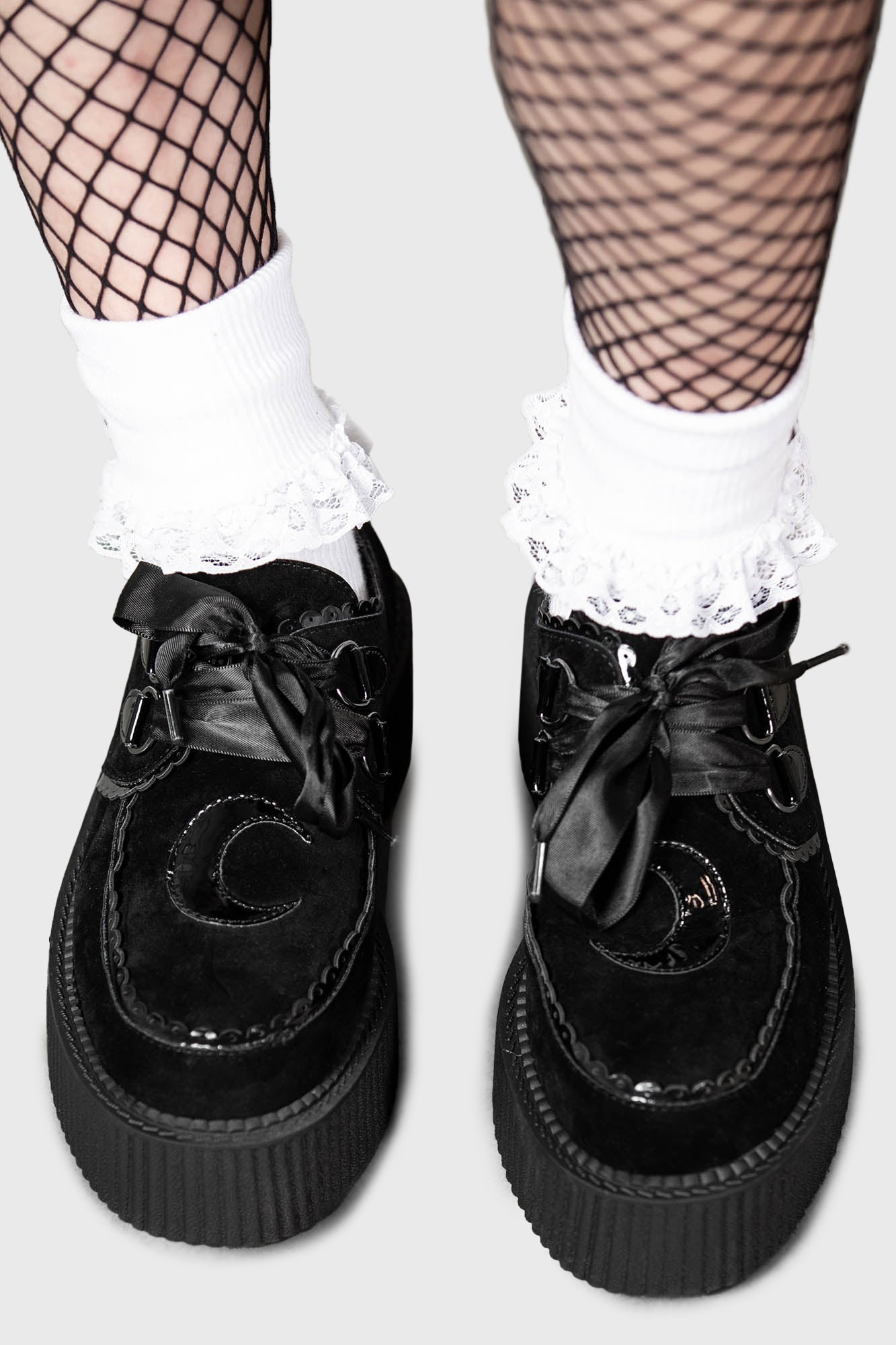 Killstar Moontale Velvet Platform Creepers with Ribbon Laces