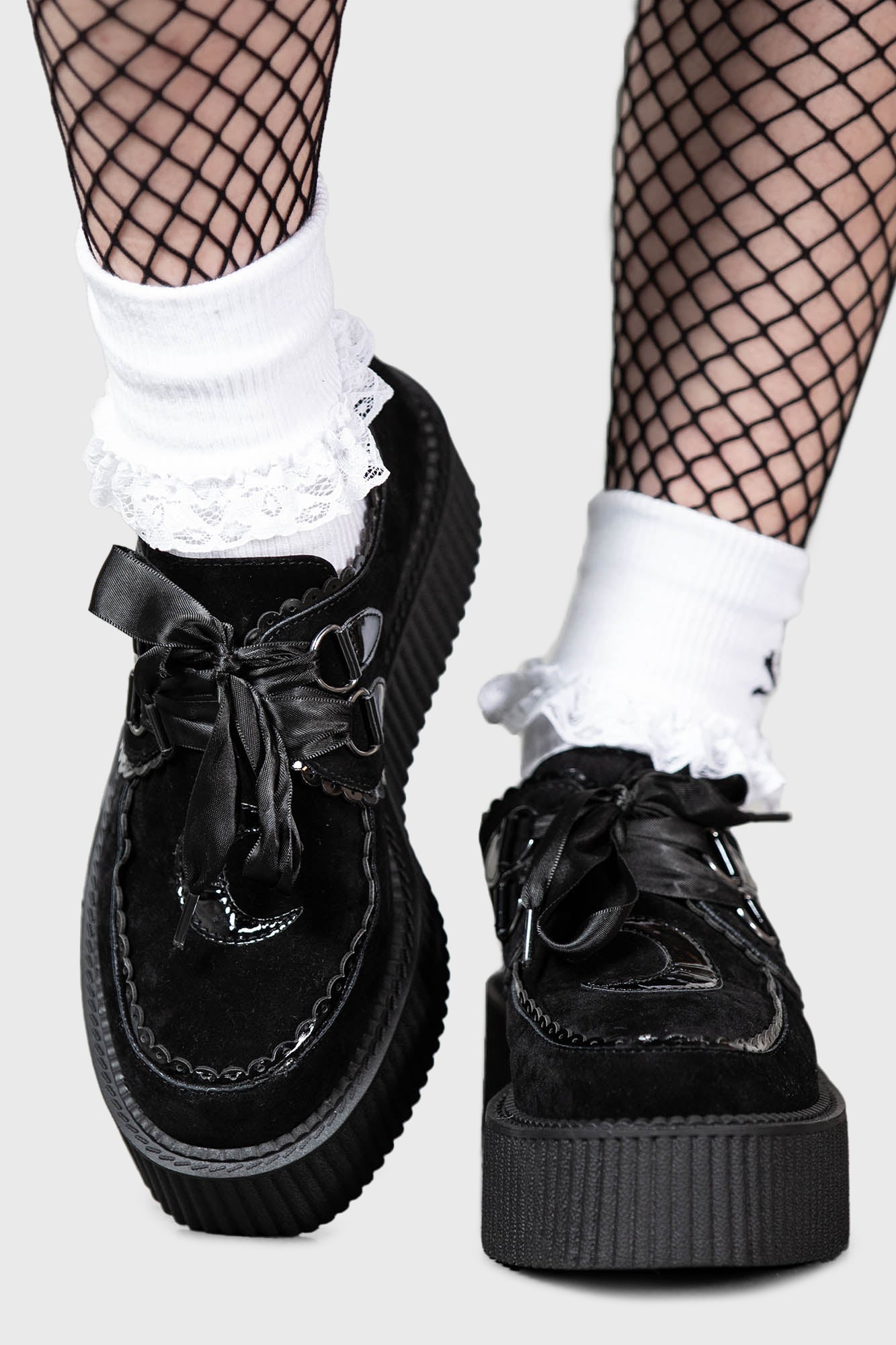 Killstar Moontale Velvet Platform Creepers with Ribbon Laces