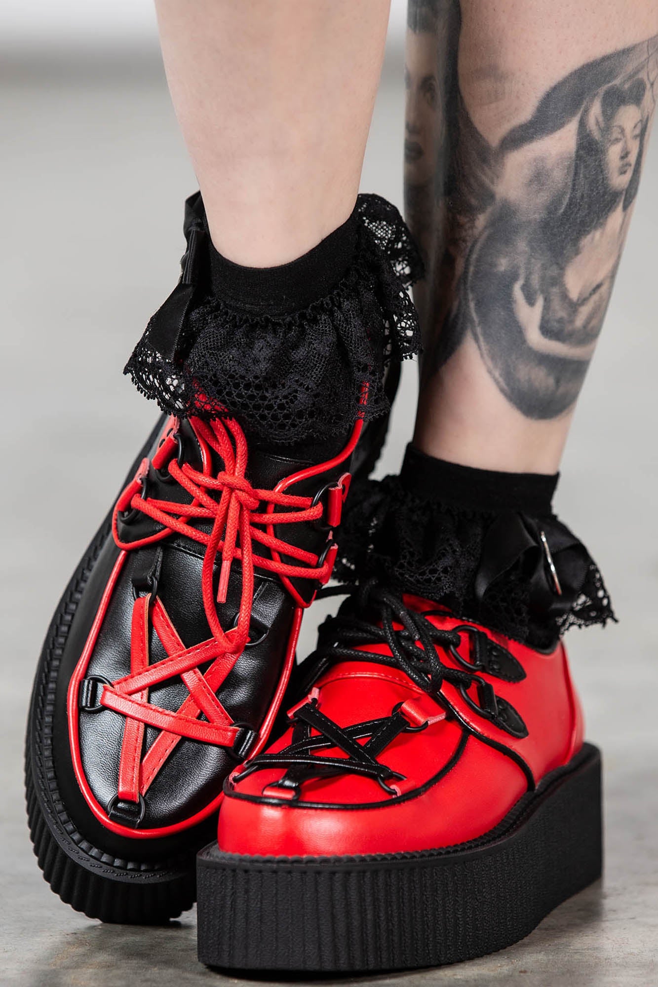 Killstar Hexellent Black & Red Faux Leather Creepers