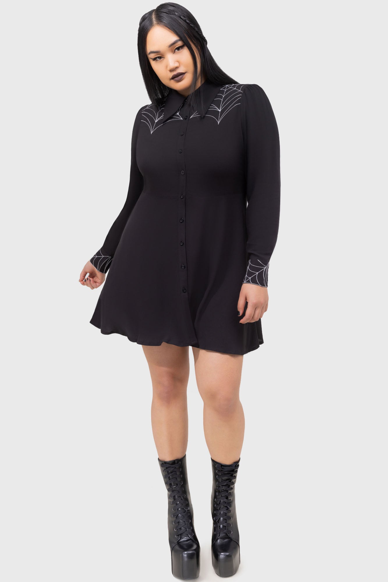 Killstar Spider Swinger Mini Dress with Embroidery Detail