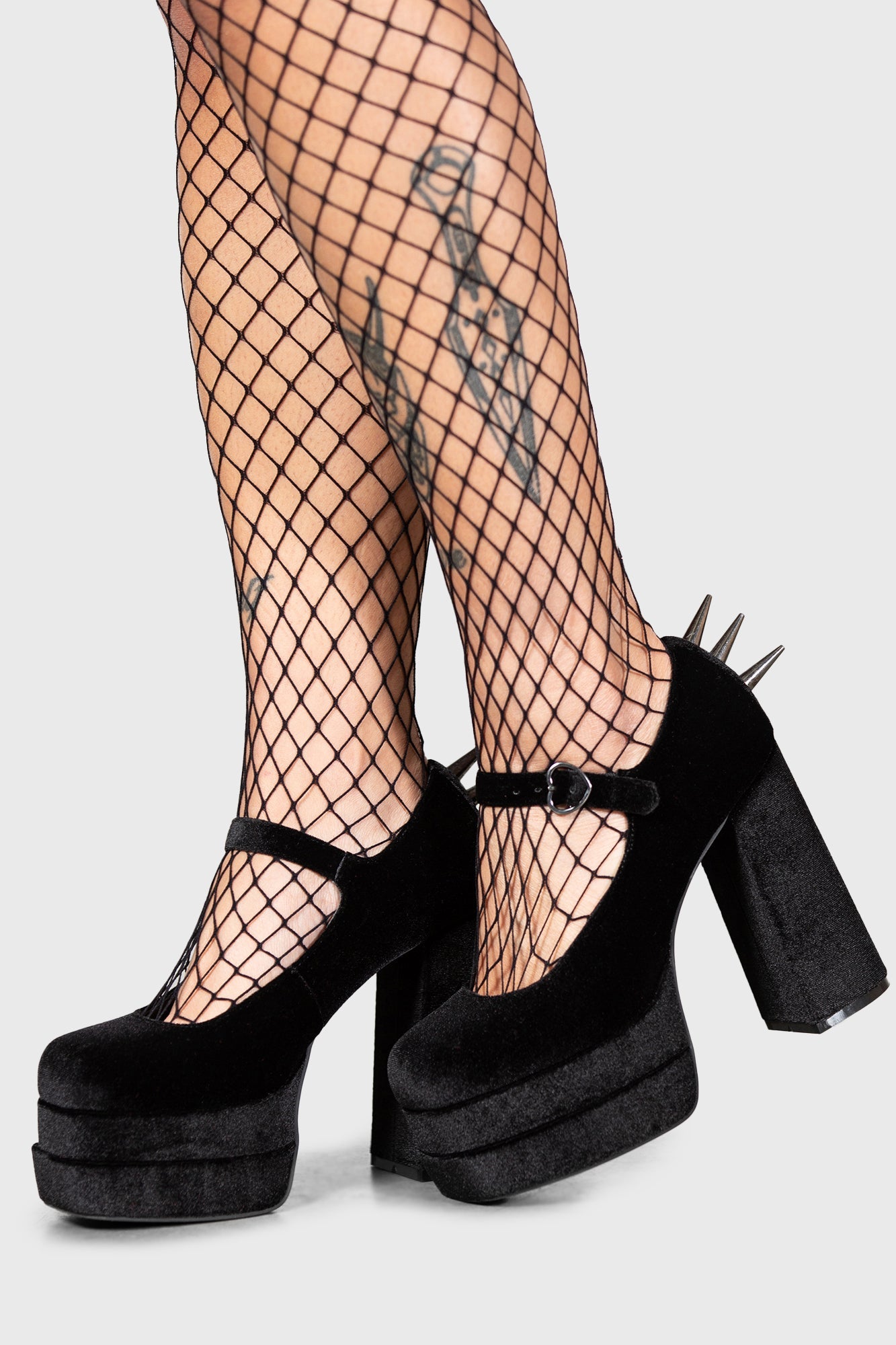KILLSTAR Basilisks Velvet Platform Pumps with Spikes
