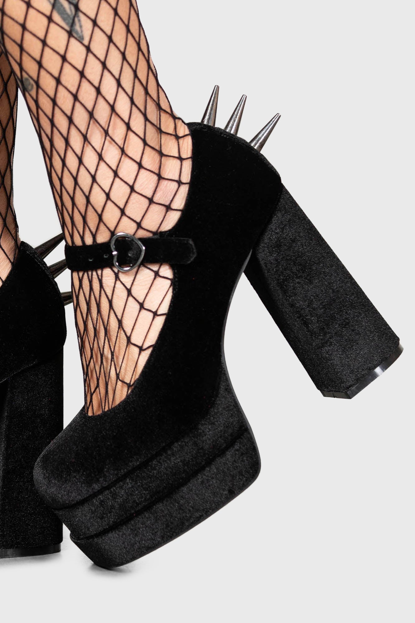 KILLSTAR Basilisks Velvet Platform Pumps with Spikes