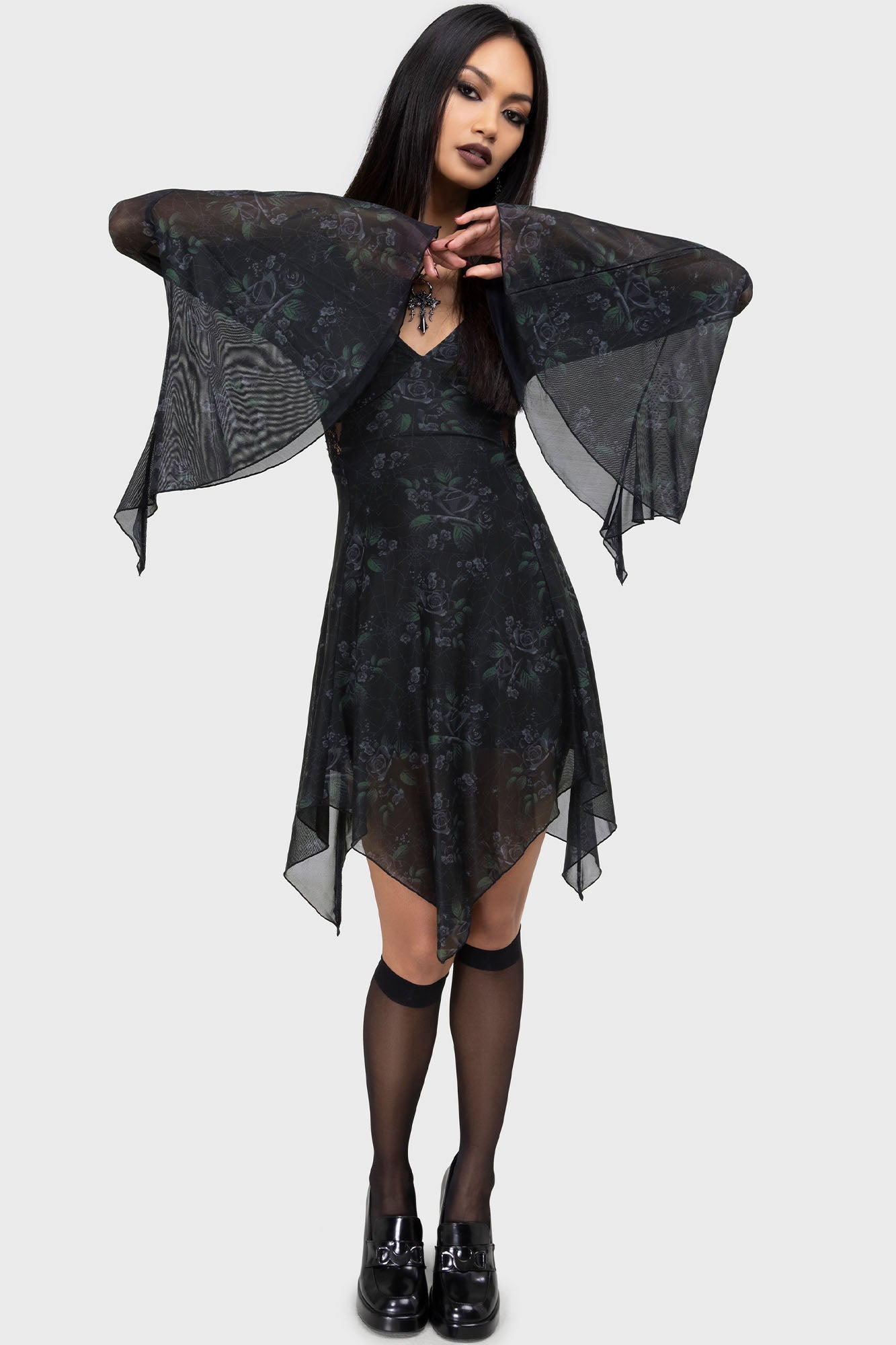 Killstar Nocturnal Grove Mini Dress with Lace Detail