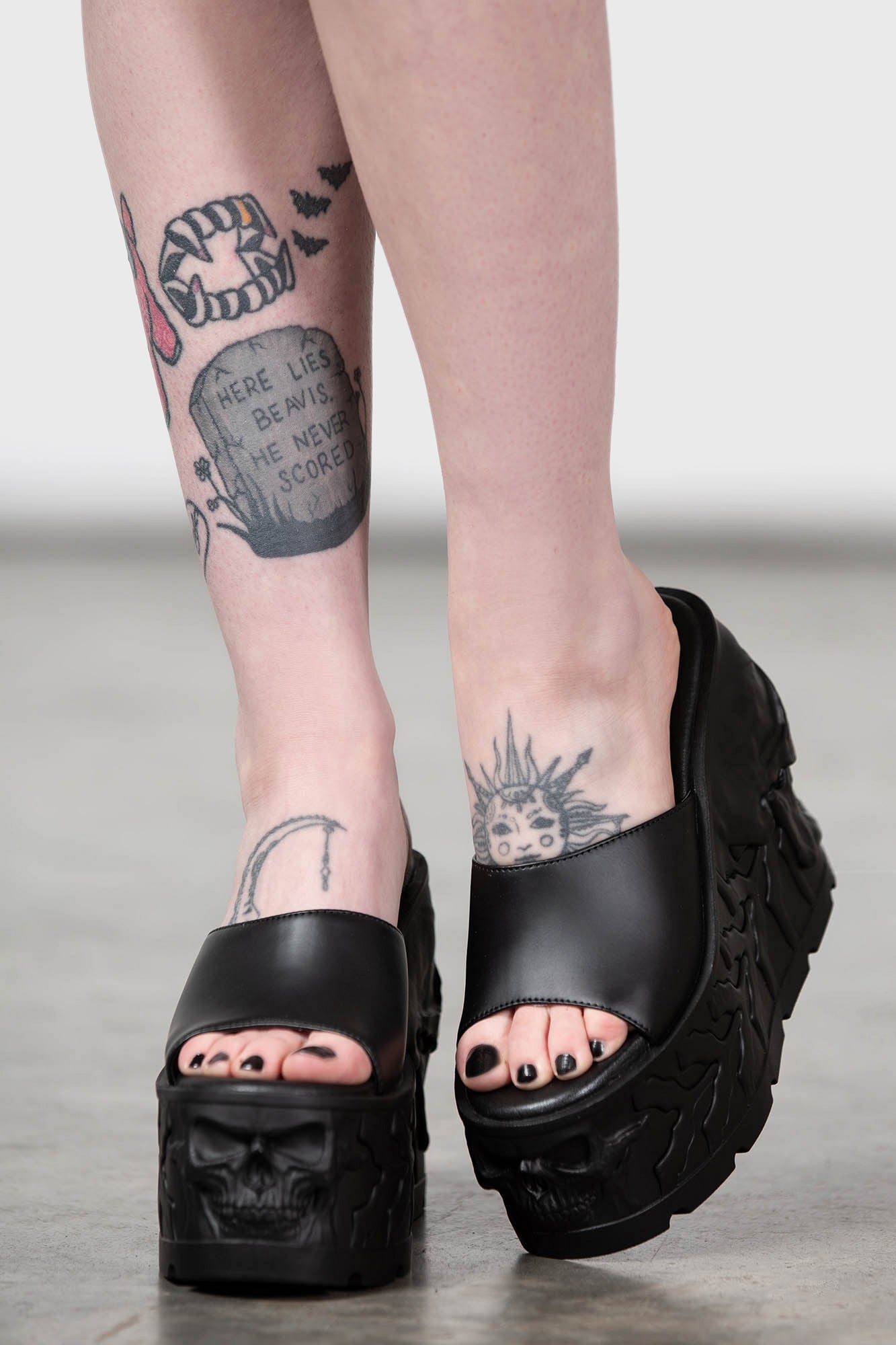 Killstar Doom Skull Platform Slide Sandals - 7cm Heel