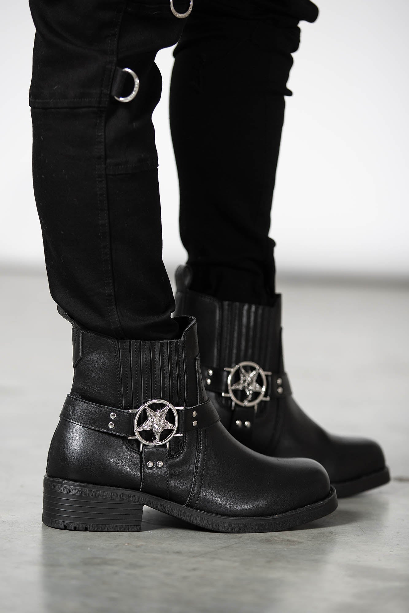 Killstar Templar Boots - Gothic Faux Leather with Metal Pentagrams