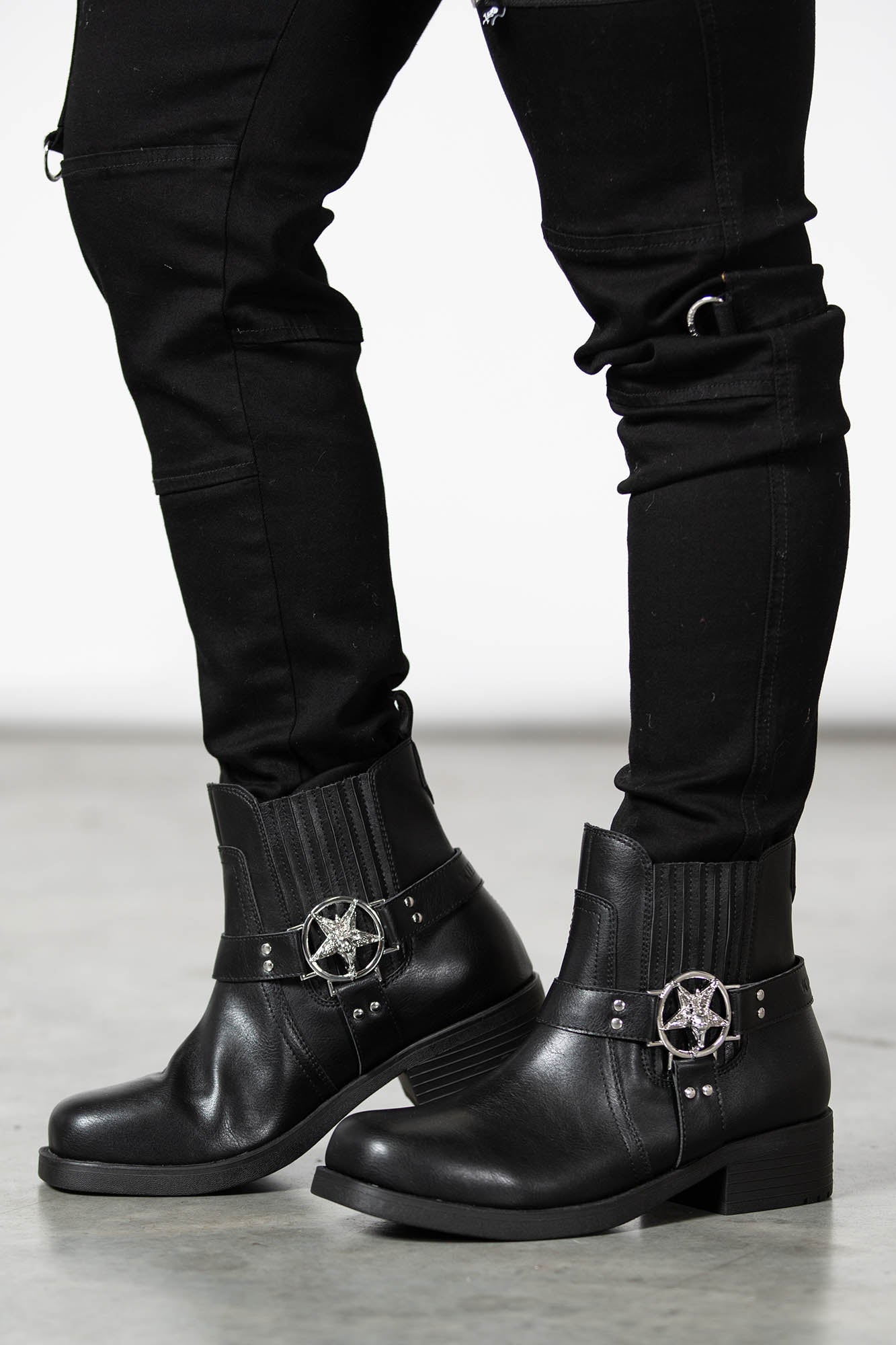 Killstar Templar Boots - Gothic Faux Leather with Metal Pentagrams