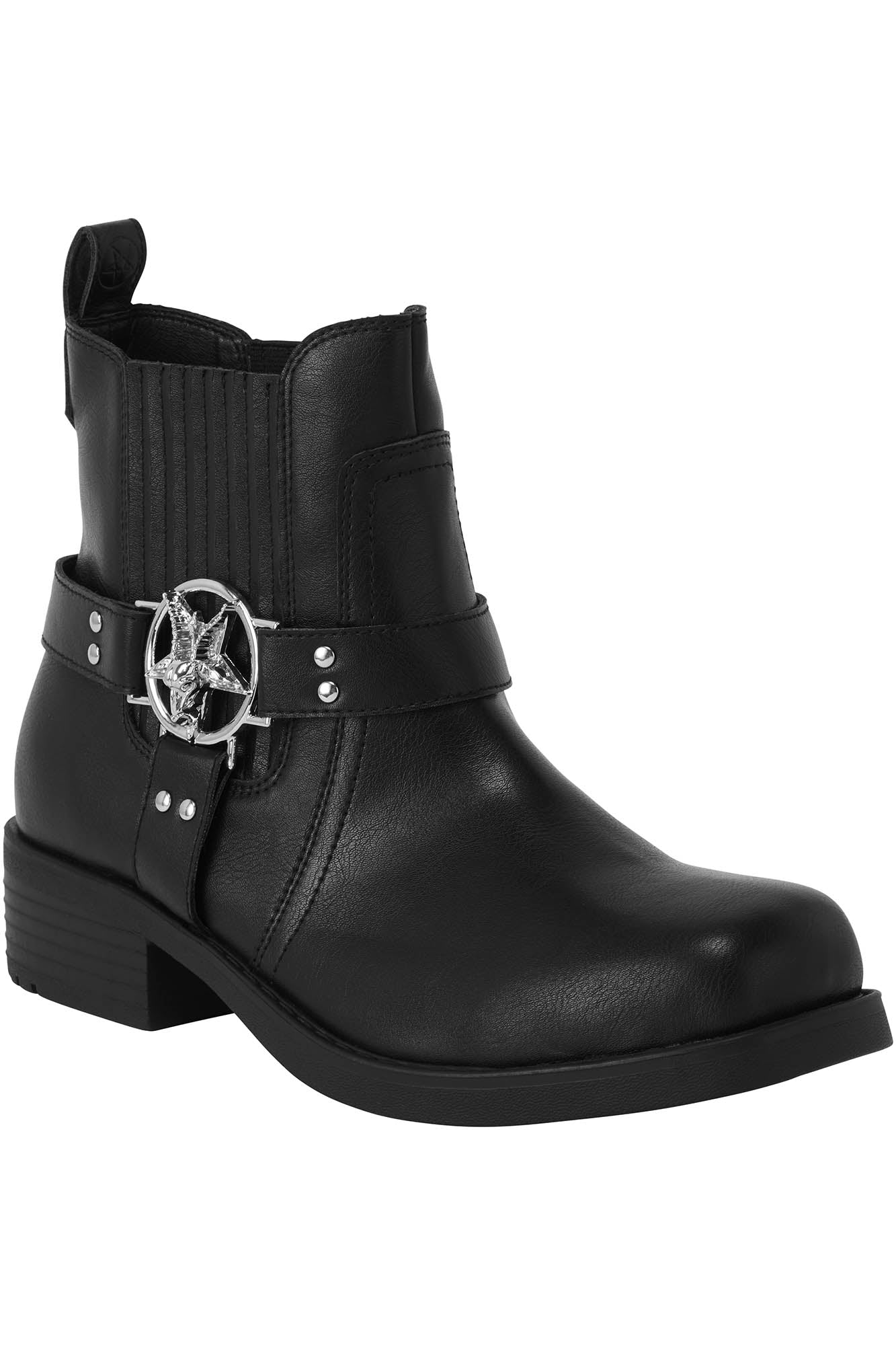 Killstar Templar Boots - Gothic Faux Leather with Metal Pentagrams