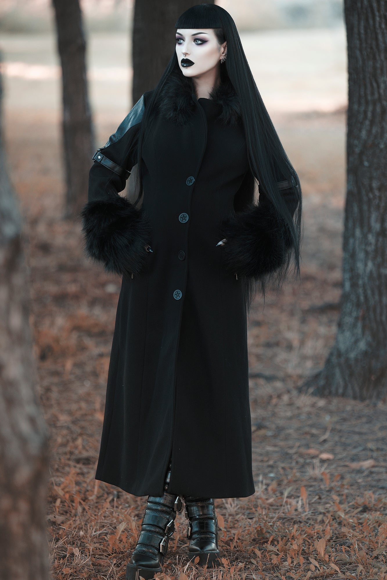 Killstar Madame Mayhem Faux Fur & Leather Gothic Coat