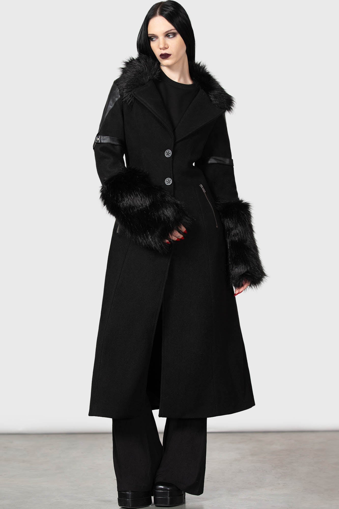 Killstar Madame Mayhem Faux Fur & Leather Gothic Coat