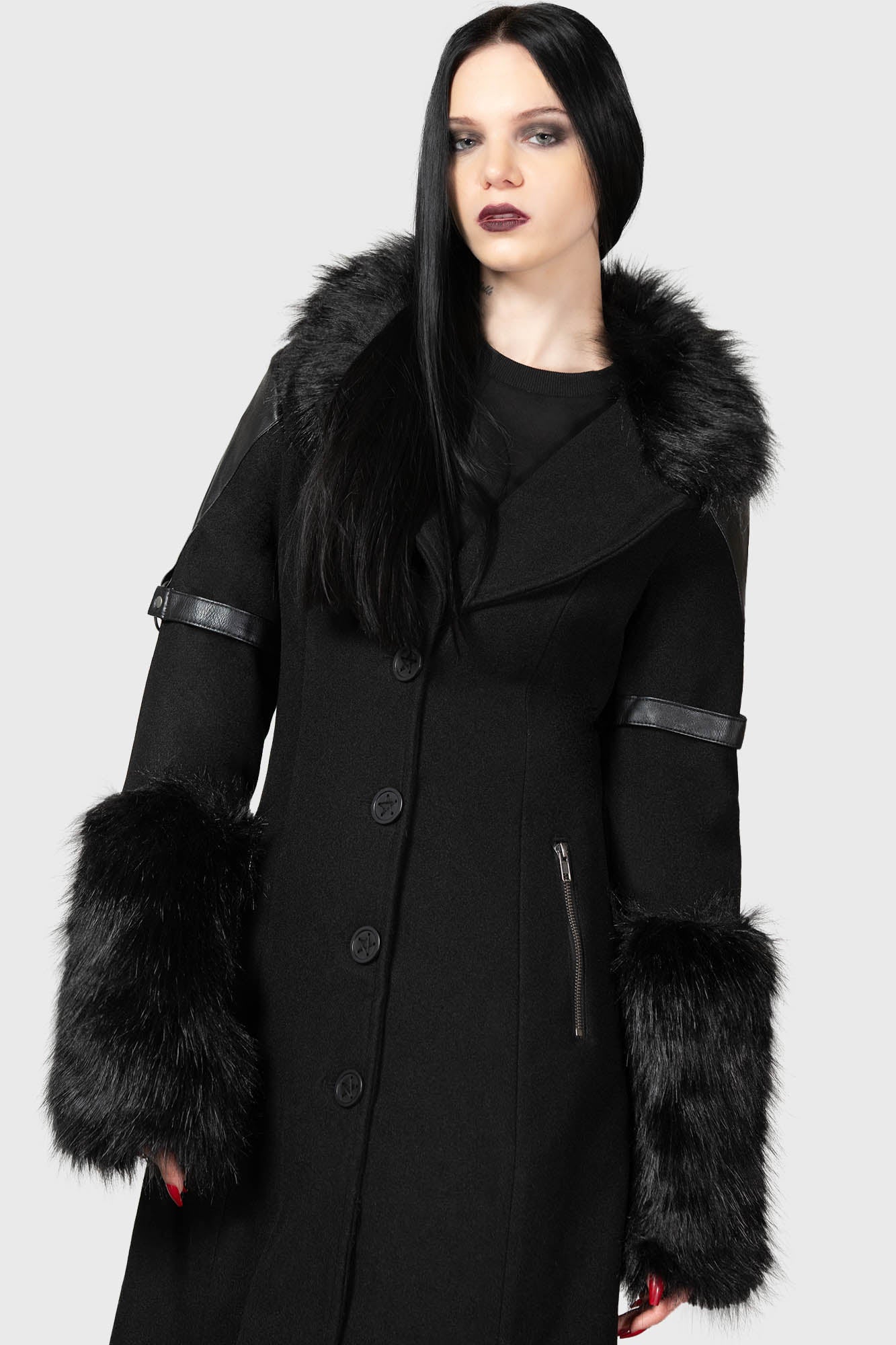 Killstar Madame Mayhem Faux Fur & Leather Gothic Coat