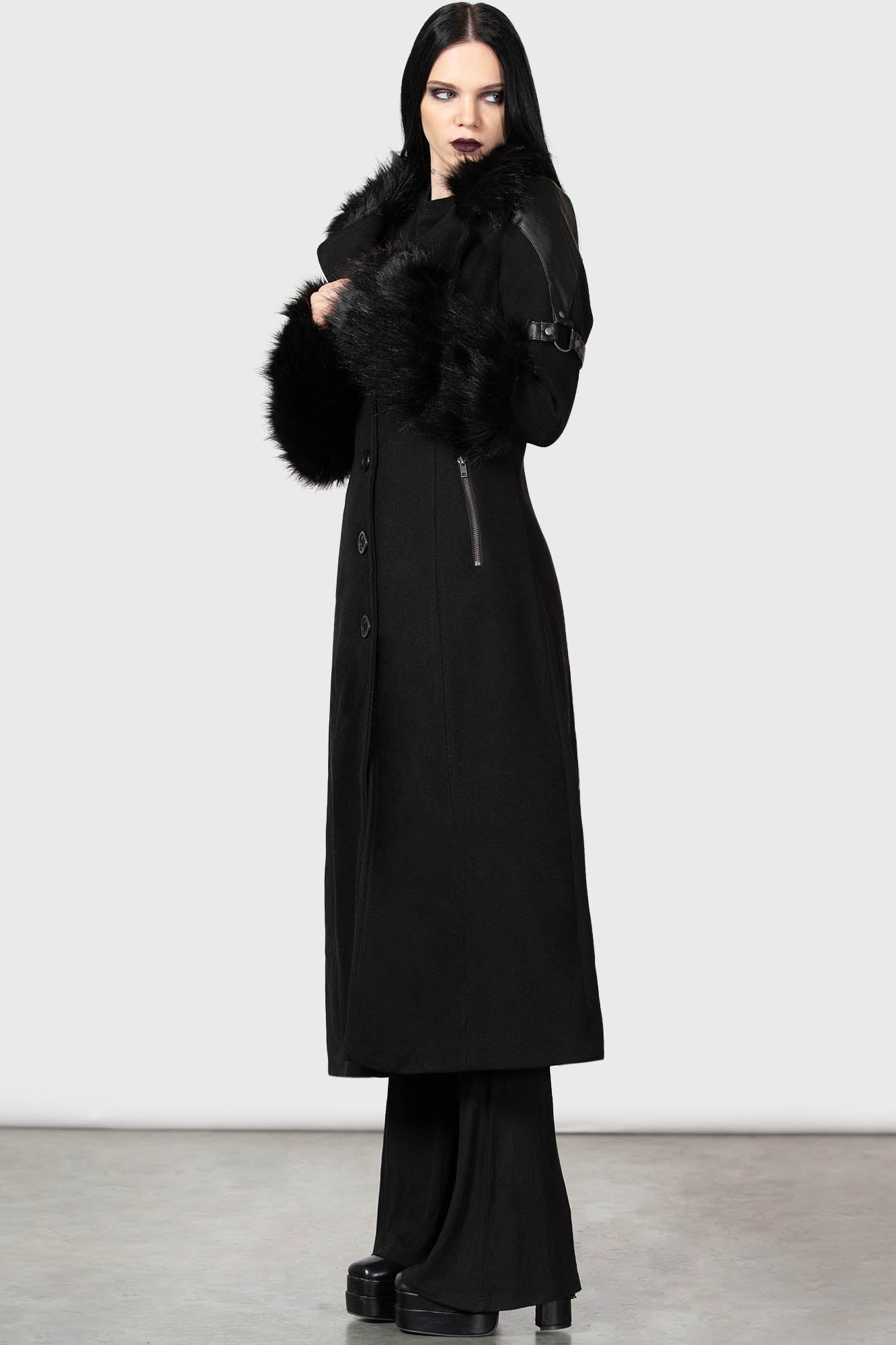 Killstar Madame Mayhem Faux Fur & Leather Gothic Coat