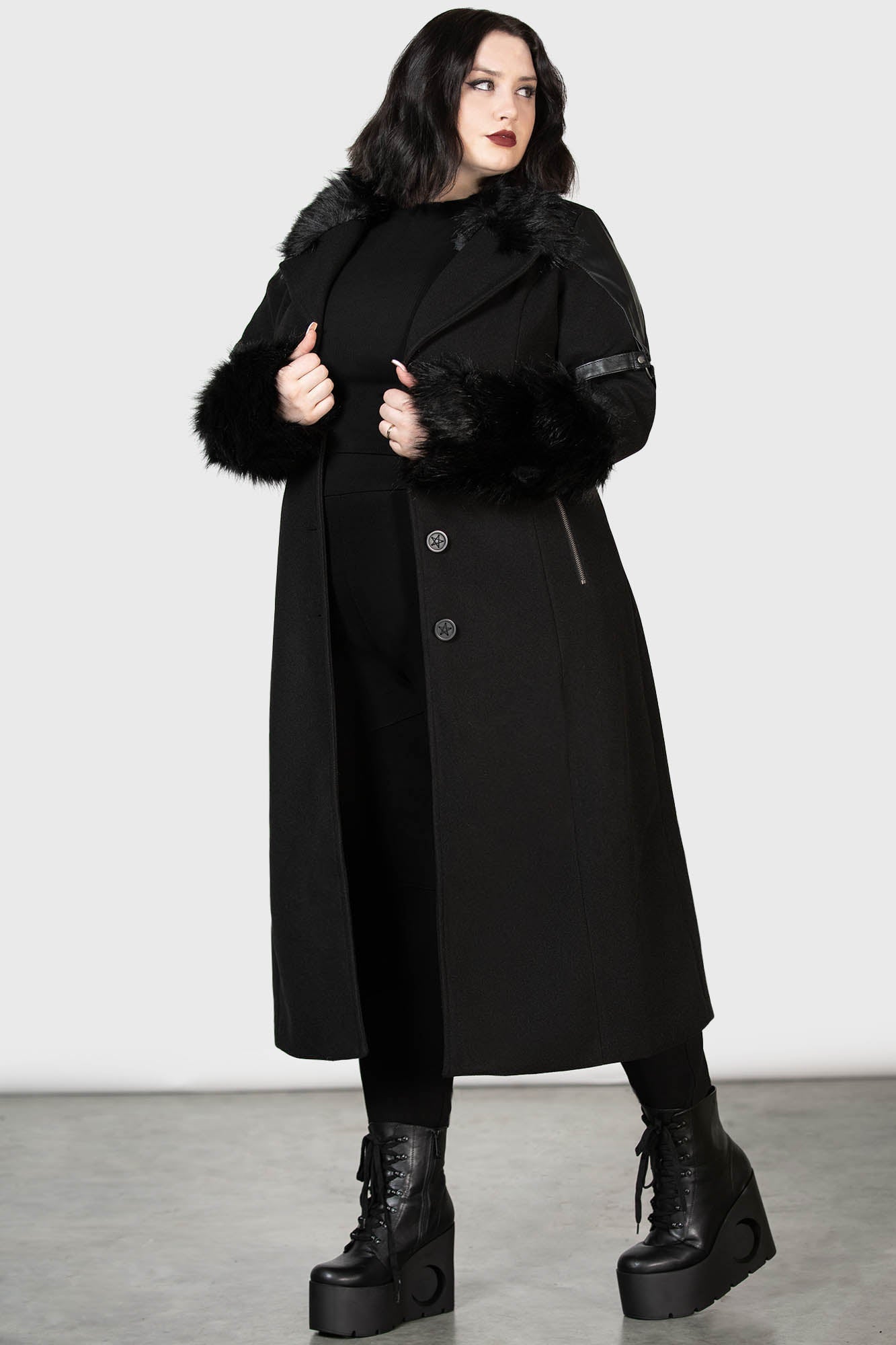 Killstar Madame Mayhem Faux Fur & Leather Gothic Coat
