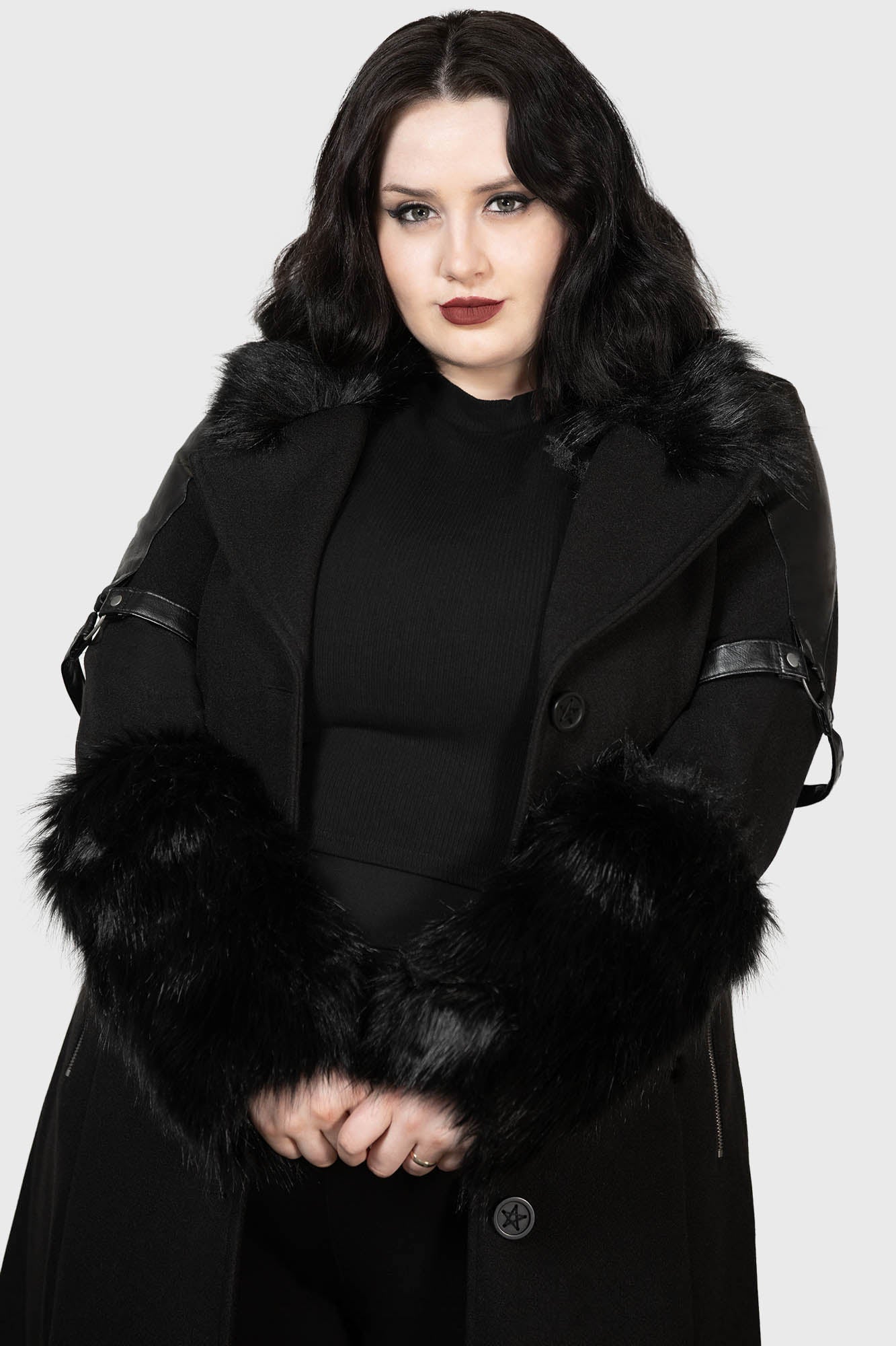 Killstar Madame Mayhem Faux Fur & Leather Gothic Coat