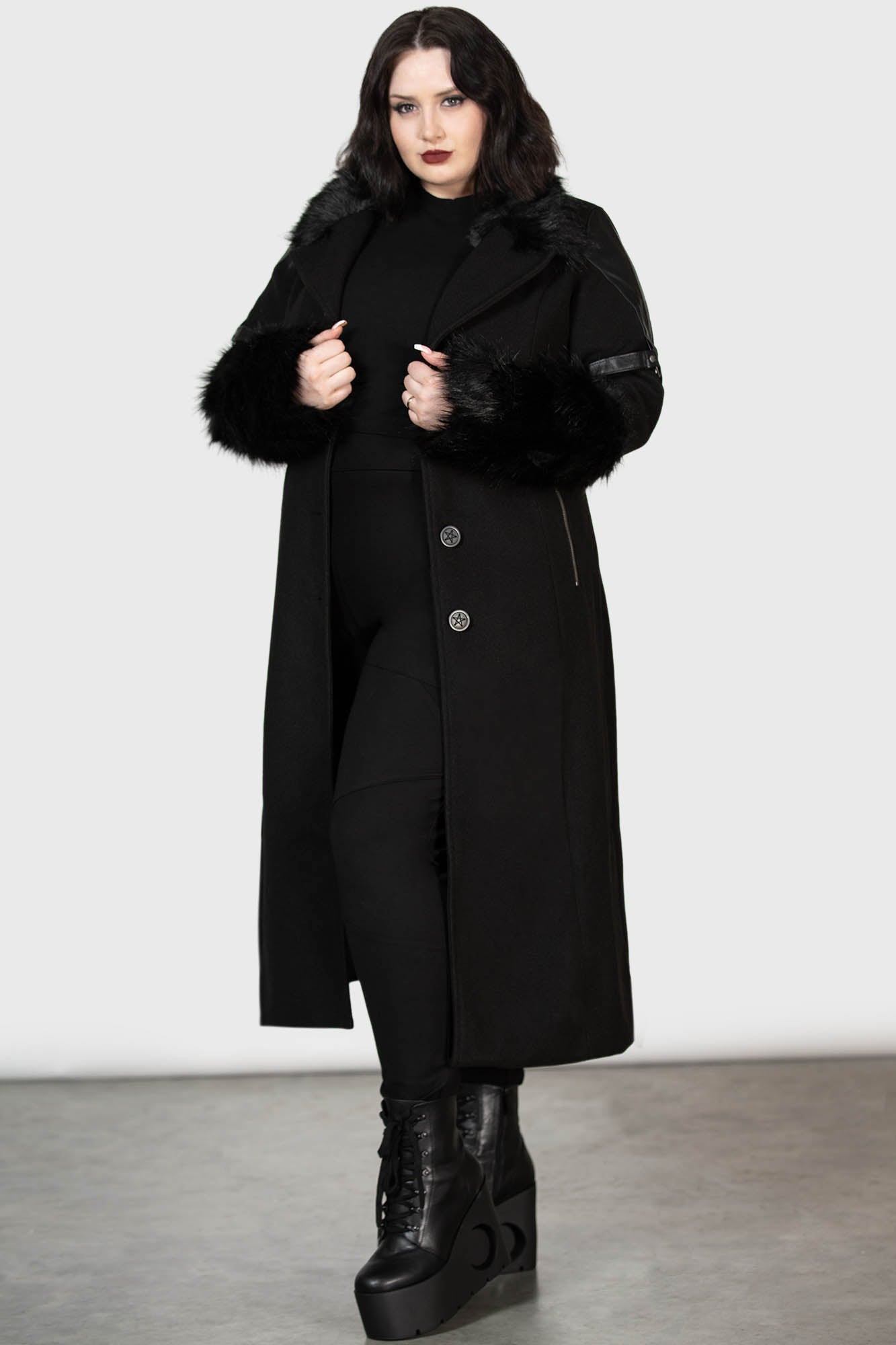 Killstar Madame Mayhem Faux Fur & Leather Gothic Coat