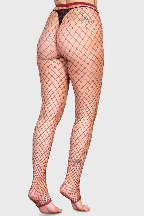 KILLSTAR Burgundy Fishnet Leggings - Stretch & Fitted