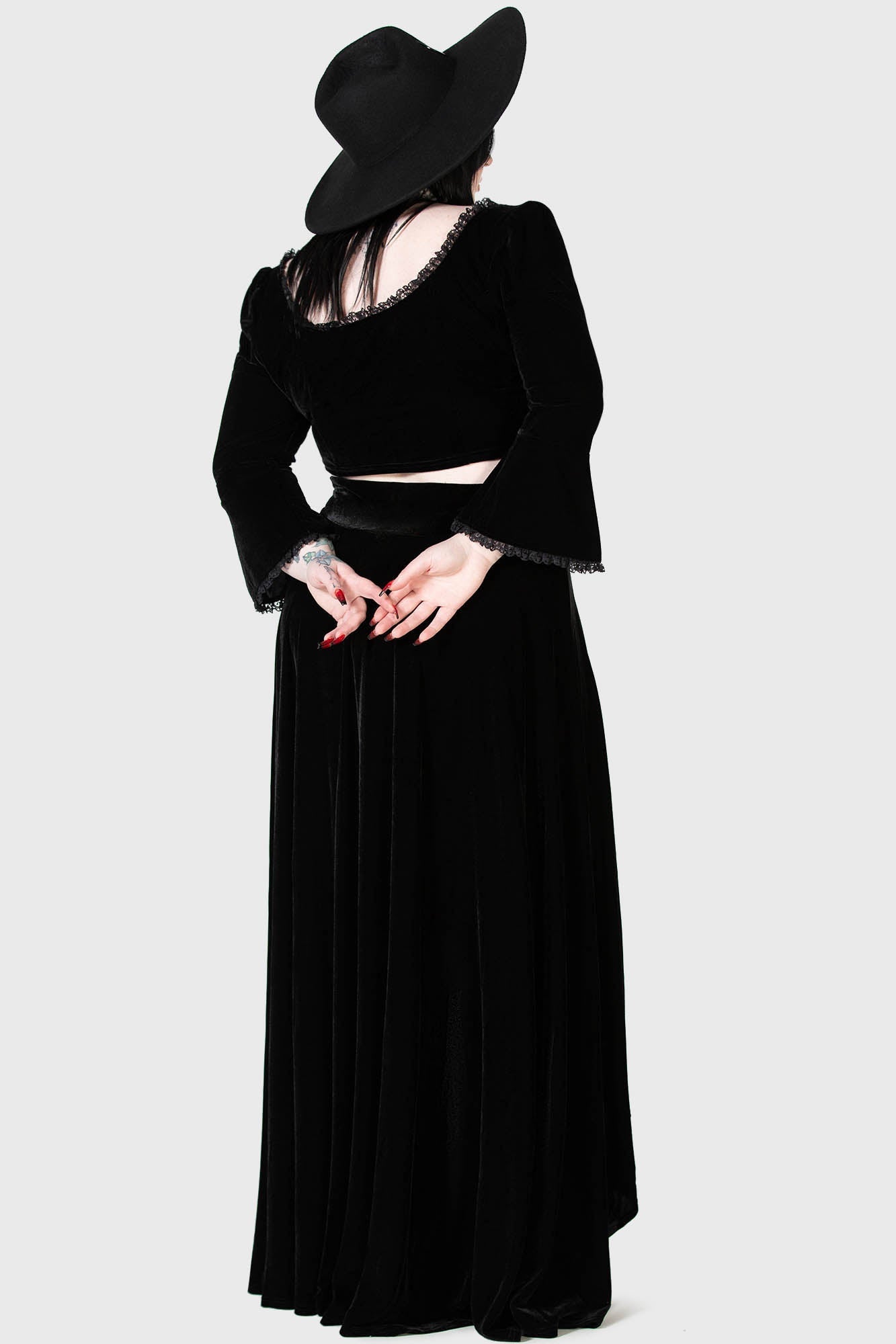 Killstar Harietta Velvet Long Sleeve Top with Lace Trim