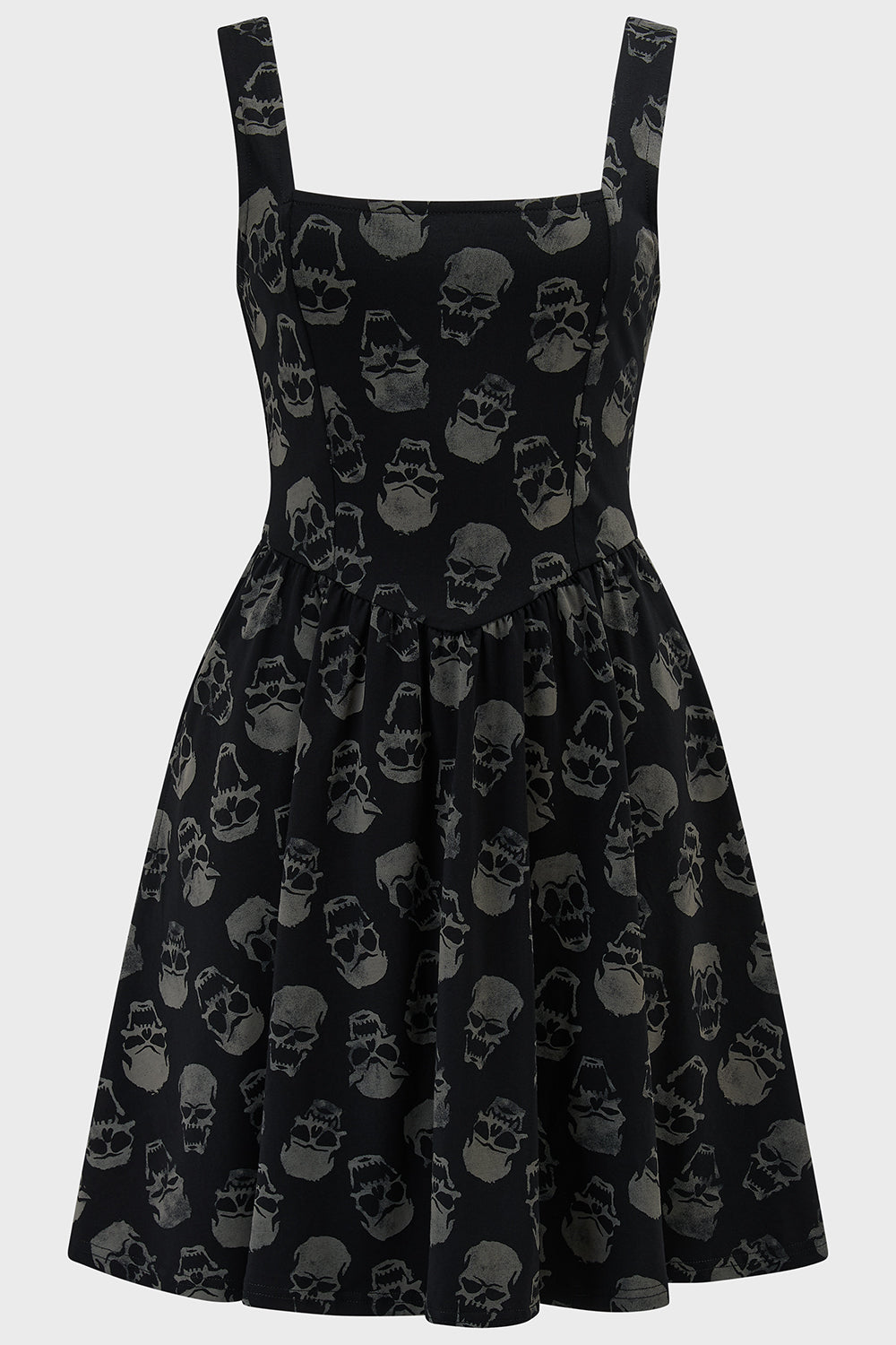 Killstar Enigma Skull Print Cotton Mini Skater Dress