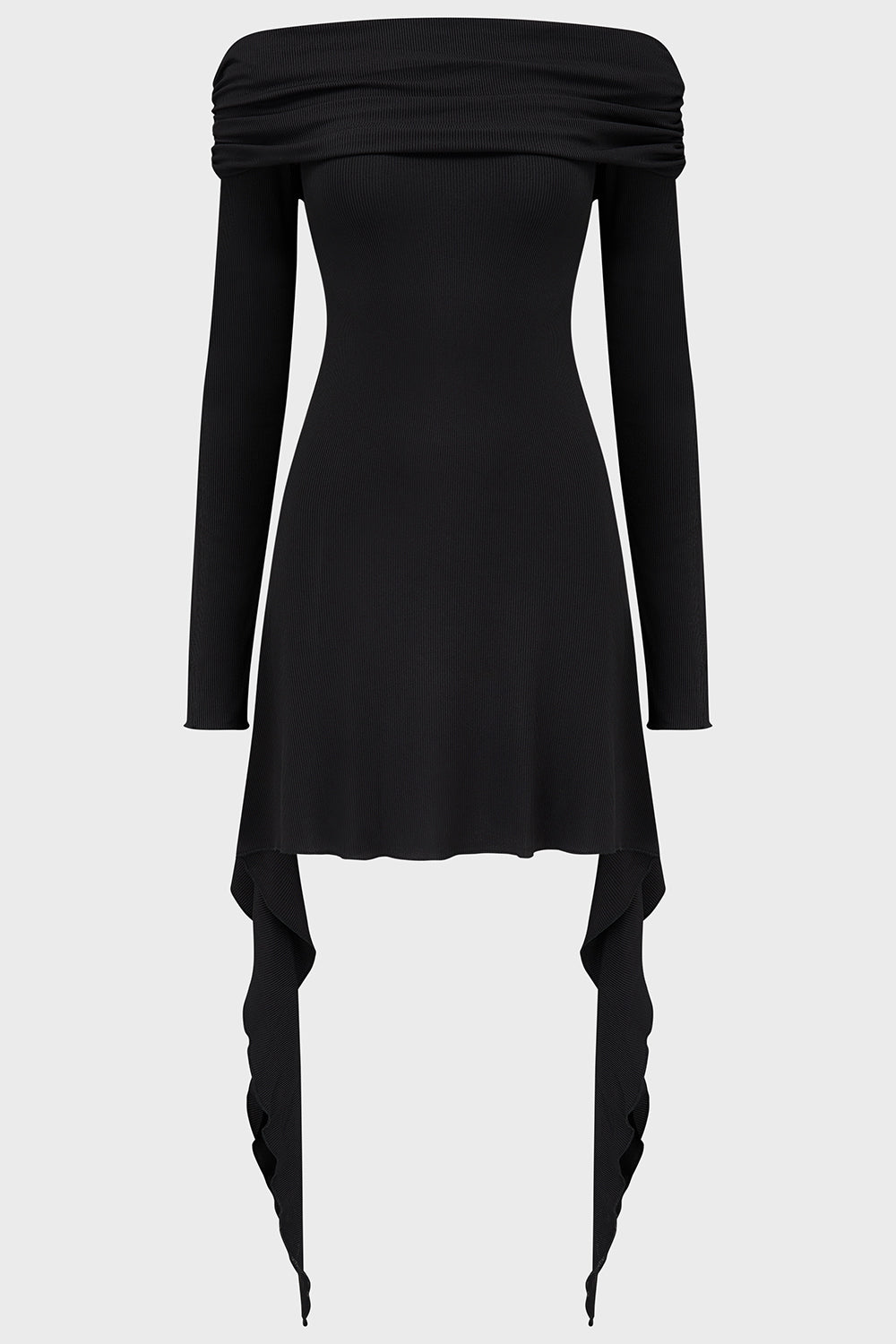 Killstar Nyctophilia Off Shoulder Mini Dress - Long Sleeve Ribbed